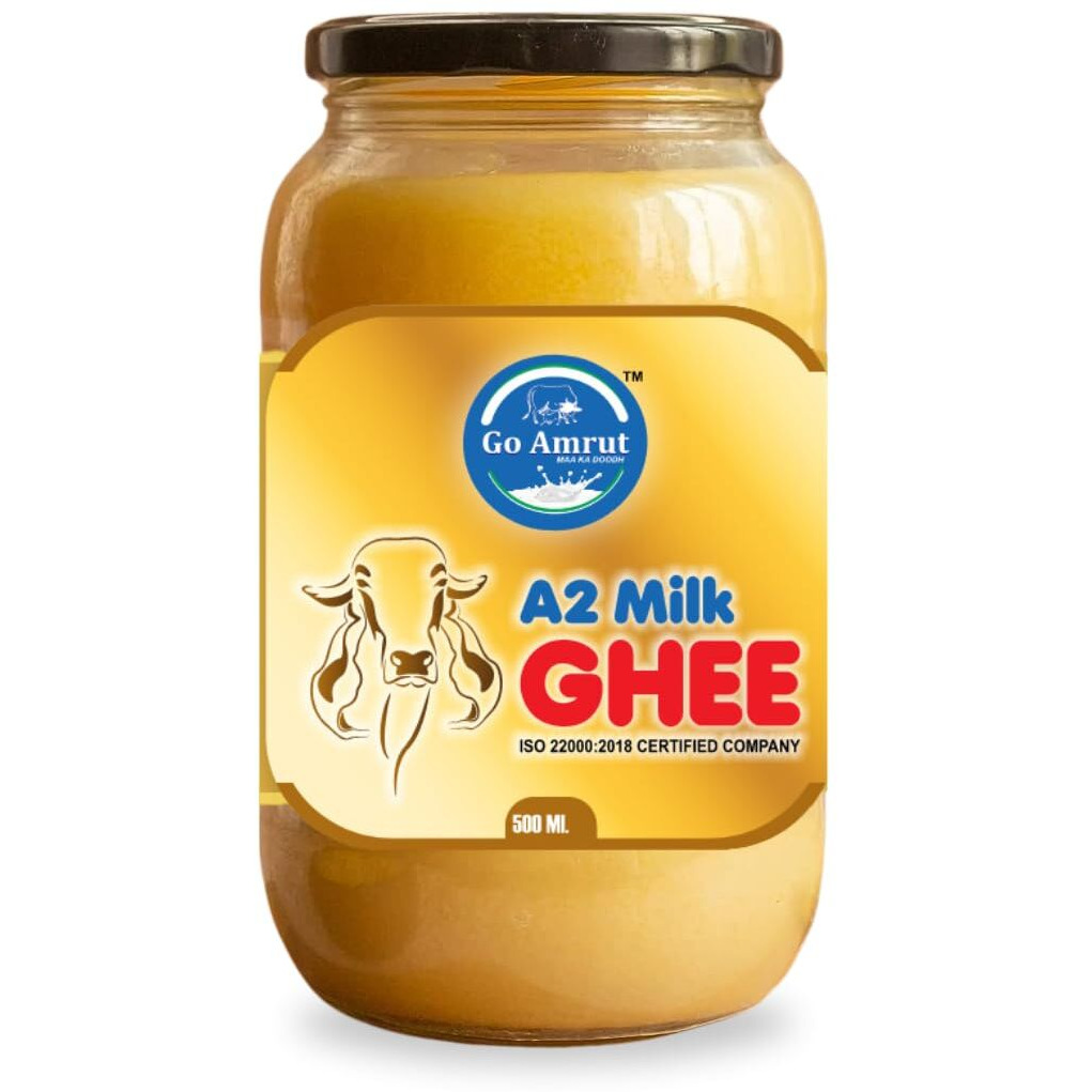 Go Amrut A2 Bilona Desi Cow Ghee - Vedic Bilona Method - Traditional Curd Churned - Organically Made A2 Cow Ghee - Grass Fed Gir Cow Ghee - Premium Desi Cow Ghee - Glass Jar (500 ML - PACK OF 1)