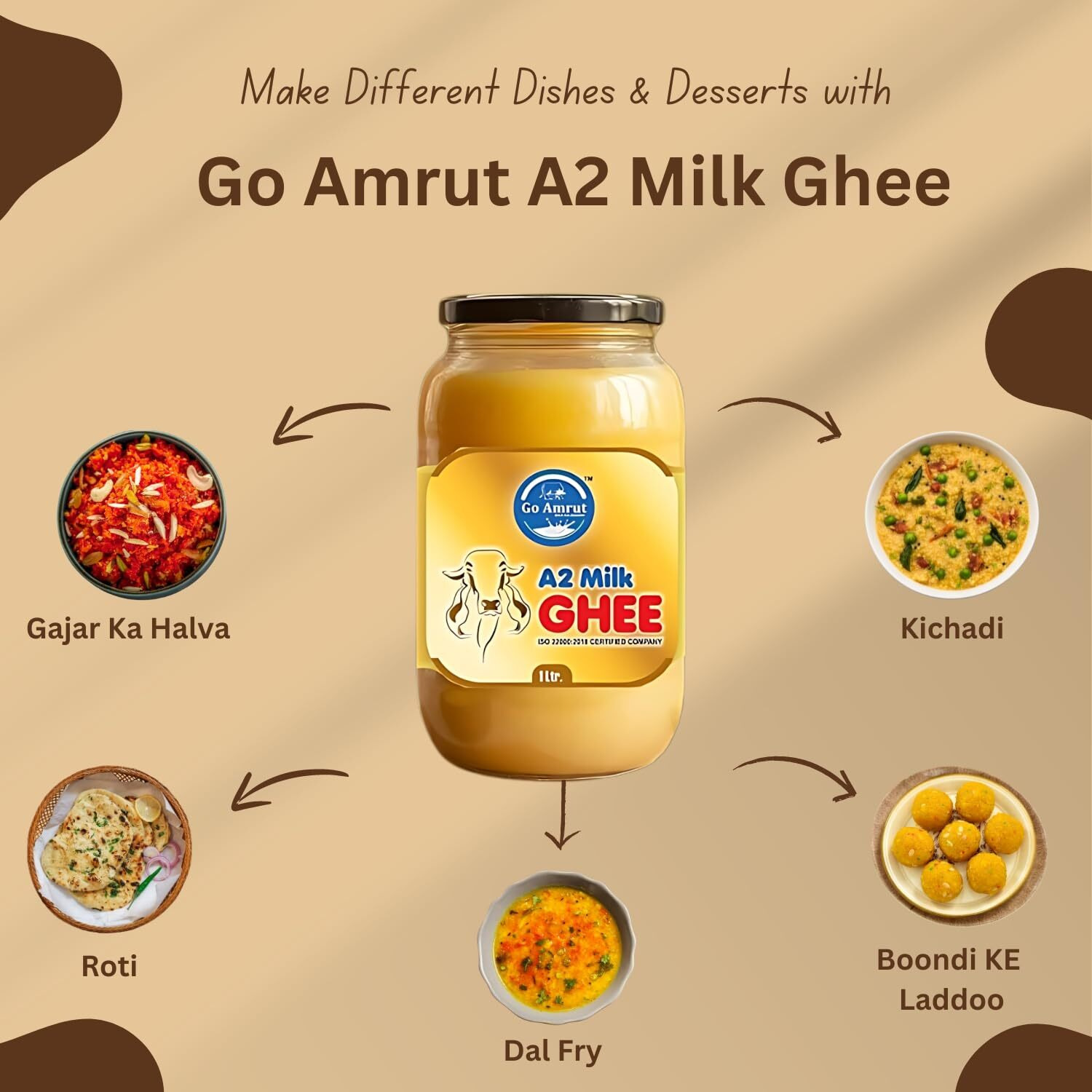 Go Amrut A2 Bilona Desi Cow Ghee - Vedic Bilona Method - Traditional Curd Churned - Organically Made A2 Cow Ghee - Grass Fed Gir Cow Ghee - Premium Desi Cow Ghee - Glass Jar (500 ML - PACK OF 1)