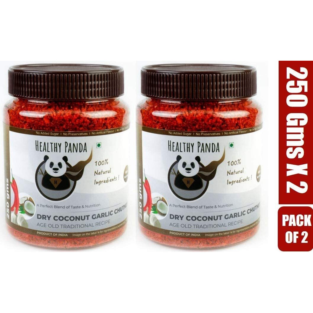 HEALTHY PANDA Dry Coconut Garlic Chutney Khobra Lasun Chatni, Kobbari Chatani, Dry Nariyal Chutni - 250 Gram, Pack of 2 (500 Grams)
