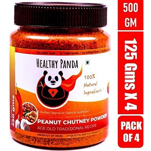 HEALTHY PANDA Peanut Garlic Chutney Powder / Groundnut Chutni Powder Also Famously Known As Shenga Chatni - 125 Gram, Pack of 4 (500 Grams)