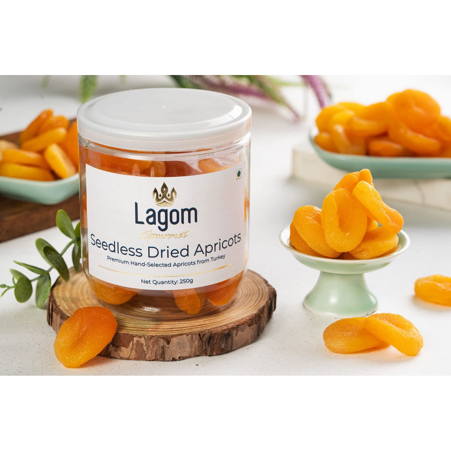 Lagom Gourmet Seedless Dried Apricots 250g | Sun Dried | No Added Sugar | Gluten Free | Vegan | Plant Based | Non GMO | Turkish Apricots Dry Fruits | Dry Apricots | Dried Apricots