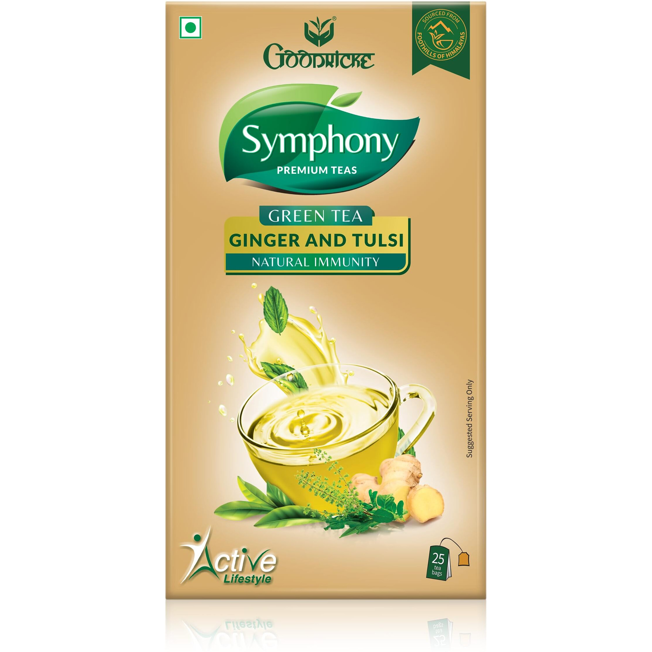 GOODRICKE Symphony Green Tea Ginger & Tulsi Flavour, 25 Tea Bags (Pack Of 2) | 100% Natural Flavour, Detoxifies & Increases Metabolism, 90 Gram