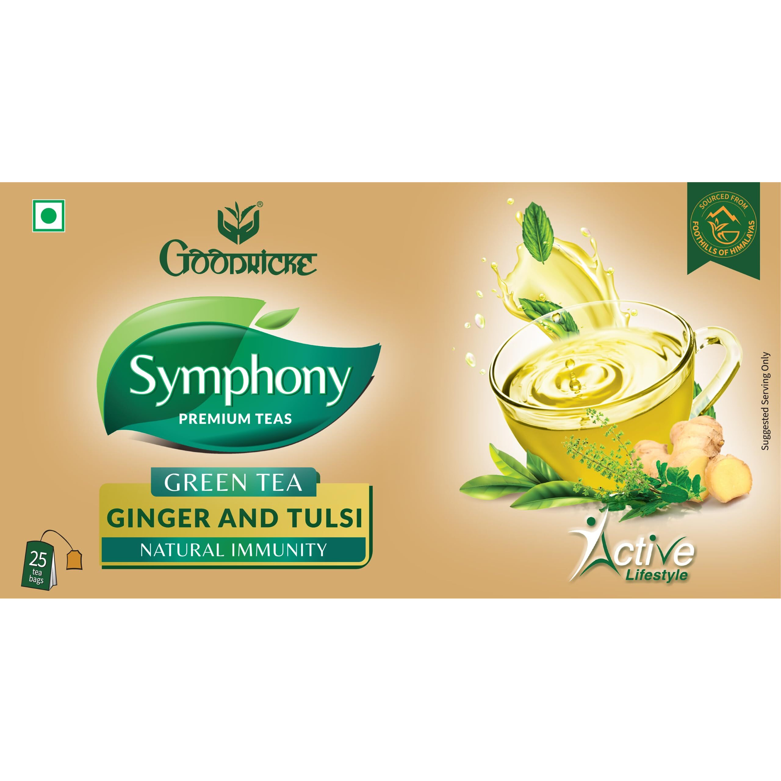 GOODRICKE Symphony Green Tea Ginger & Tulsi Flavour, 25 Tea Bags (Pack Of 2) | 100% Natural Flavour, Detoxifies & Increases Metabolism, 90 Gram
