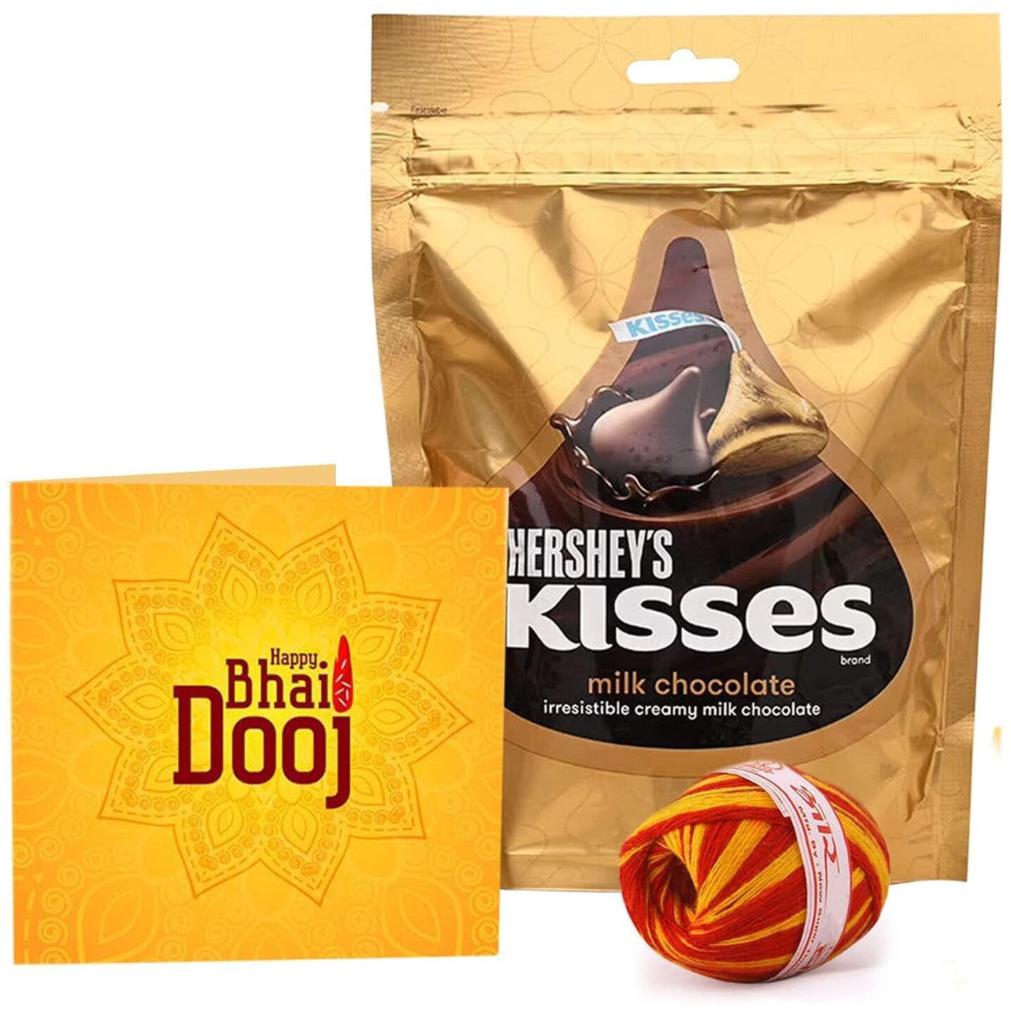 TIED RIBBONS Bhai Dooj Gift Set for Brother with Hershey Kisses Chocolates Greeting Card Hamper