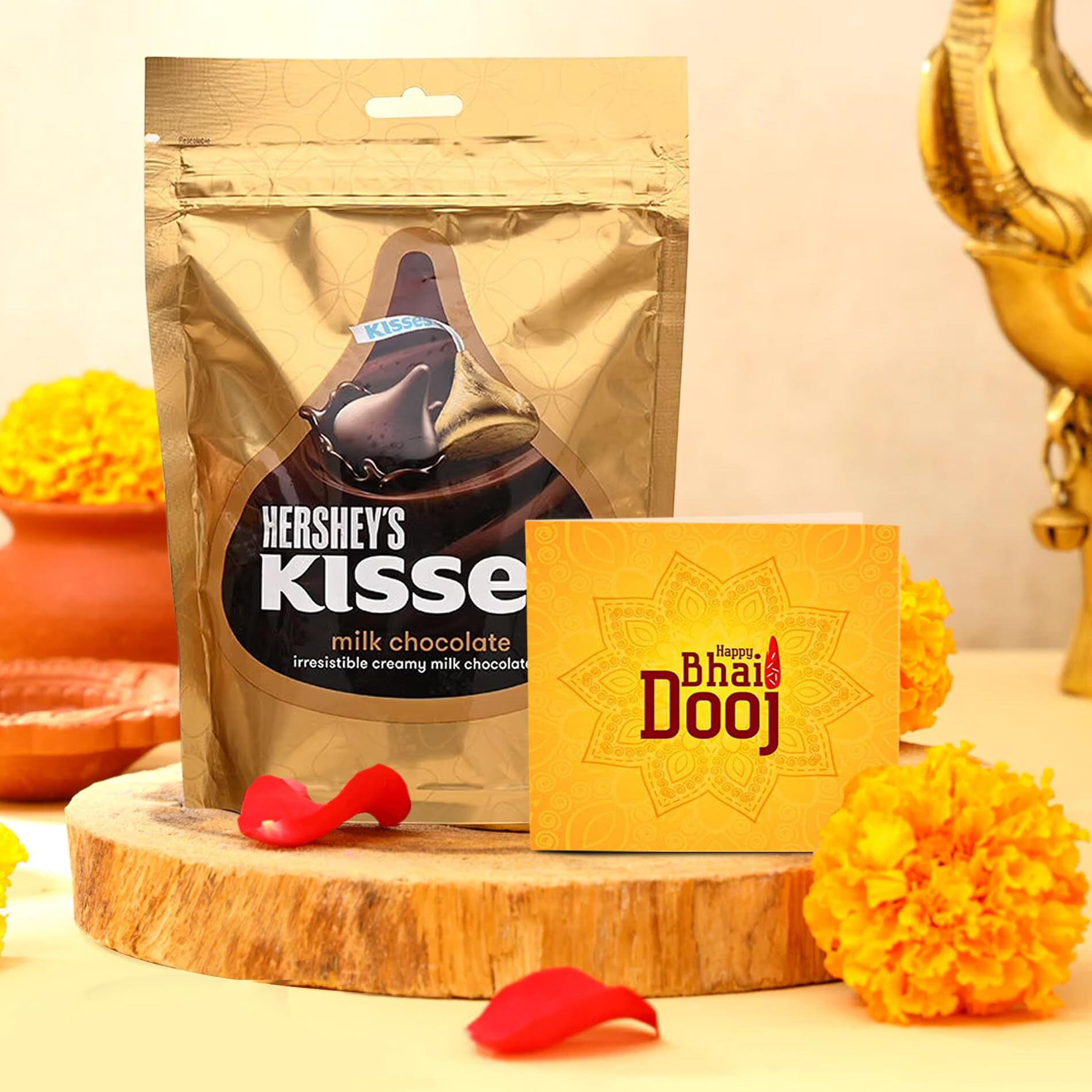 TIED RIBBONS Bhai Dooj Gift Set for Brother with Hershey Kisses Chocolates Greeting Card Hamper