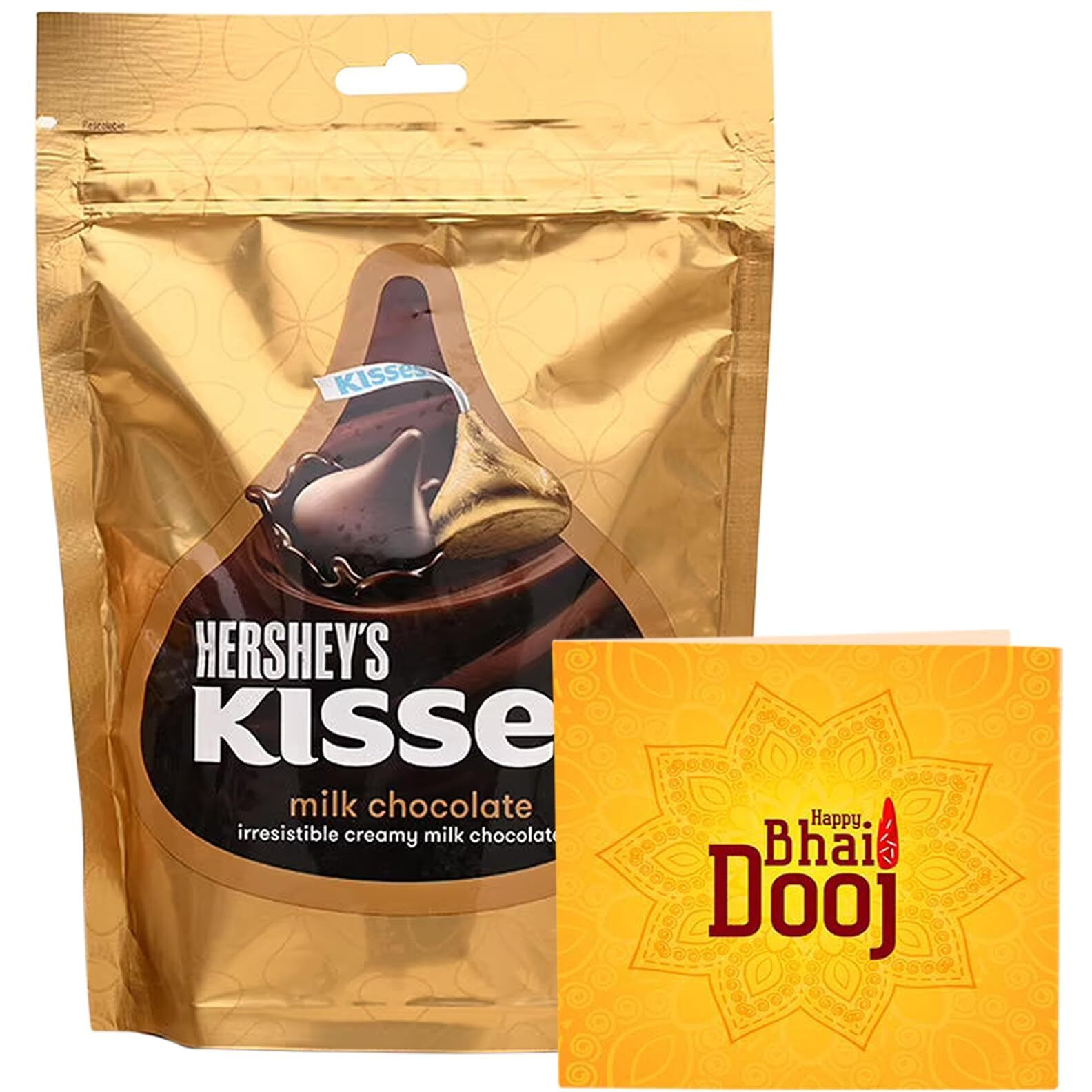 TIED RIBBONS Bhai Dooj Gift Set for Brother with Hershey Kisses Chocolates Greeting Card Hamper