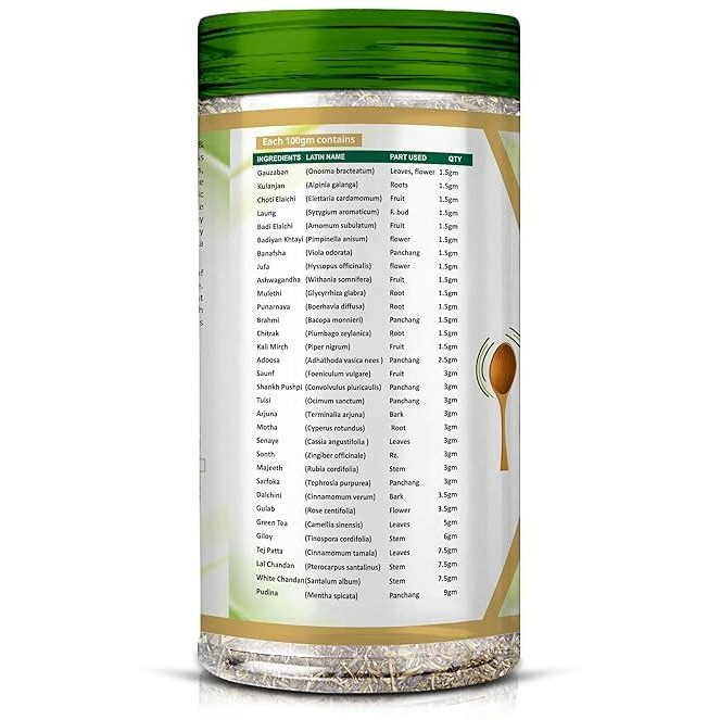 Shuddhi 32 Herbs Tea with Green Tea, Elaichi, Brahmi, Tulsi, Giloy, Laung, Gulab, Dalchini, Shank Pushpi etc for Body Detox and Wellness, 500gm