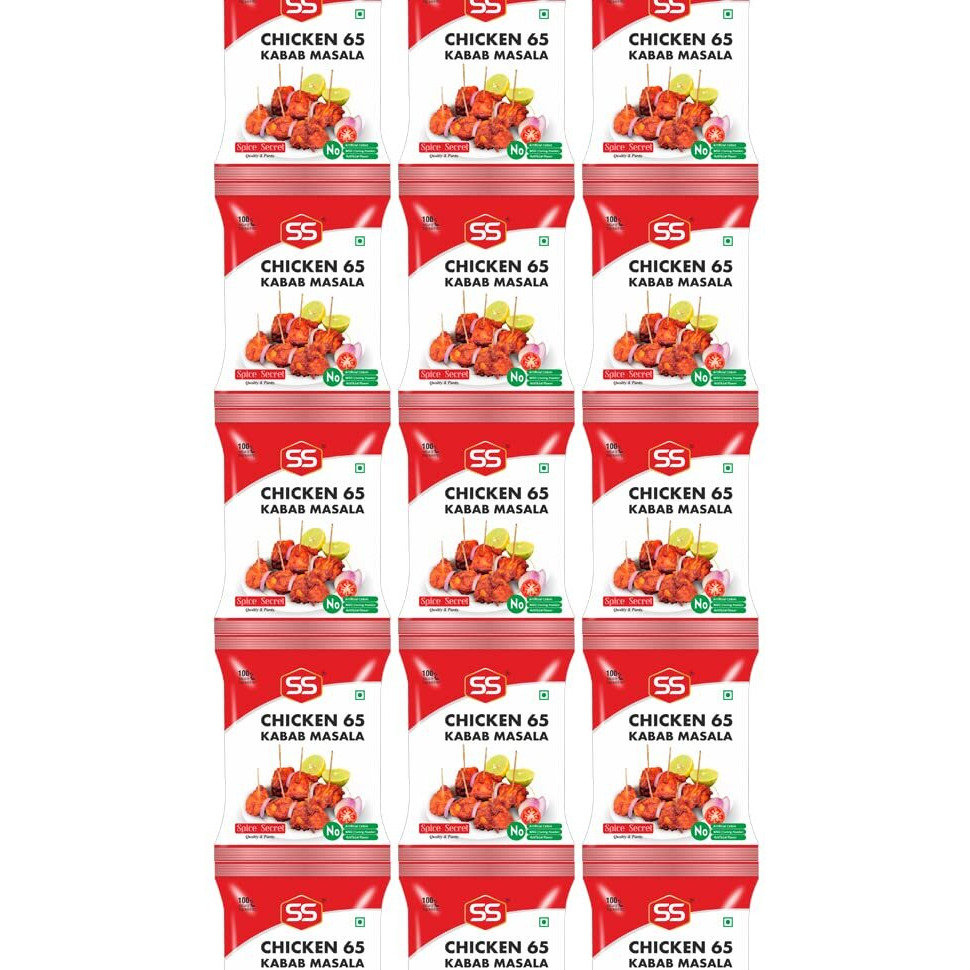 SS MASALAS Chicken 65 masala/Kabab powder 25g Pack of 12. Ready Mix easy to cook small packets