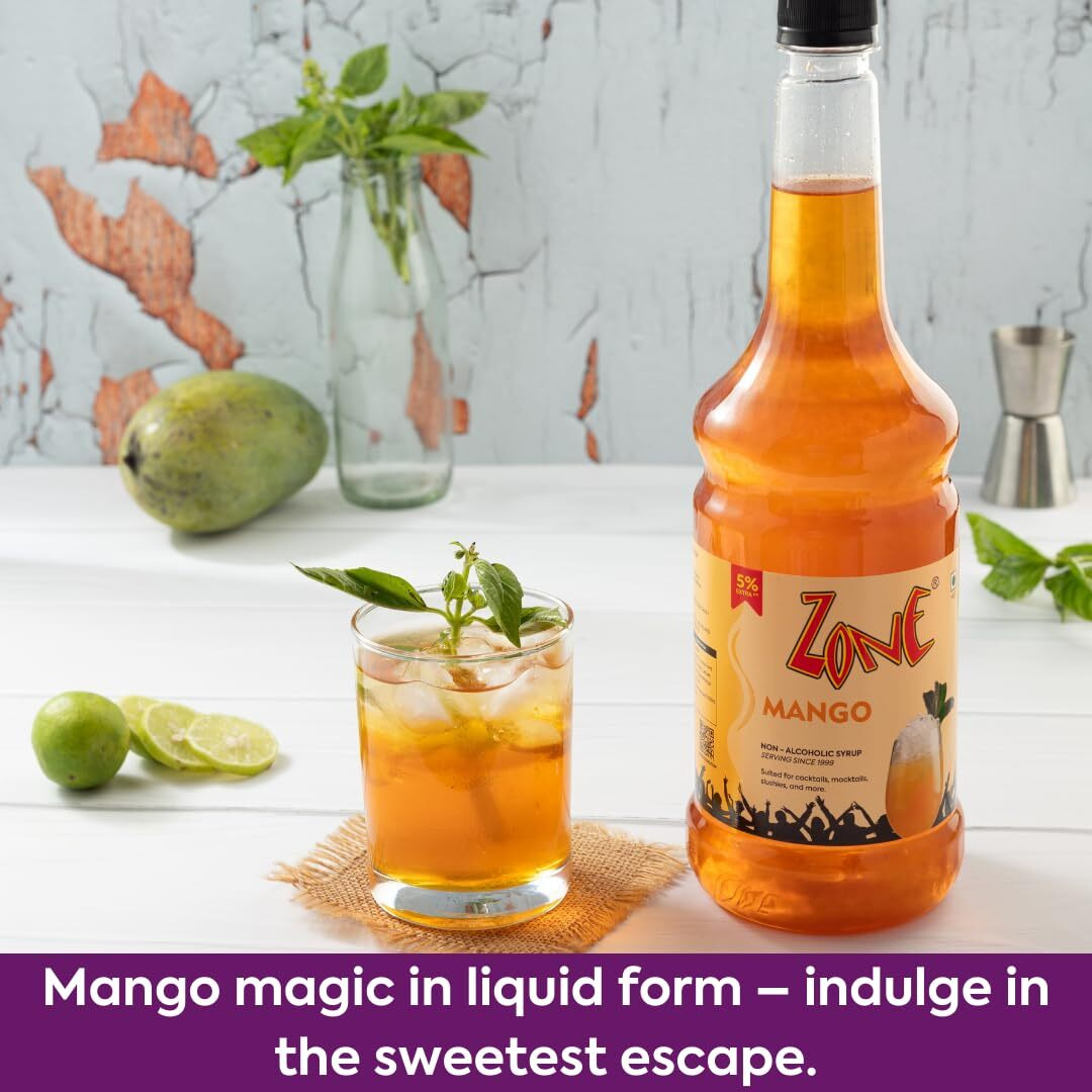Zone Mango Syrup 1050ml | Zesty Mango Flavor for Mocktails, Cocktails, Lemonades, Iced Teas & More | 35+ Flavours