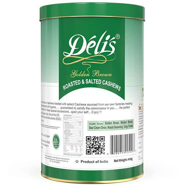 Delinut Dry Roasted Cashews | Plain and Flavoured Cashews (Golden Brown, 400 gm)