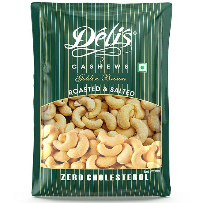 Delinut Dry Roasted Cashews | Plain and Flavoured Cashews (Golden Brown, 250 gm)