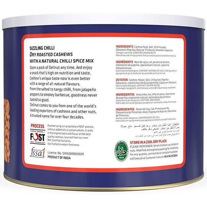 Delinut Dry Roasted Cashews | Plain and Flavoured Cashews (Chilli, 900 gm)