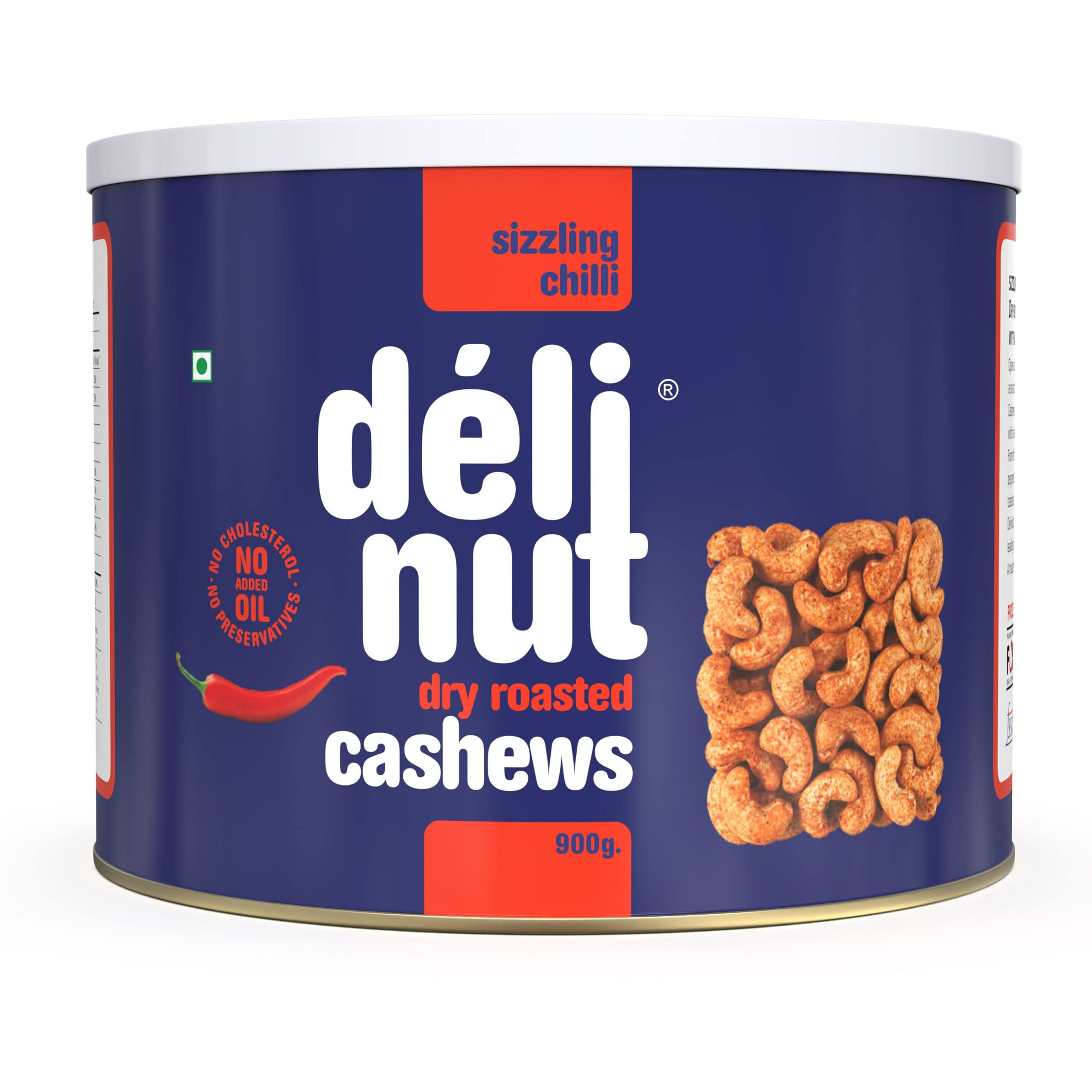 Delinut Dry Roasted Cashews | Plain and Flavoured Cashews (Chilli, 900 gm)