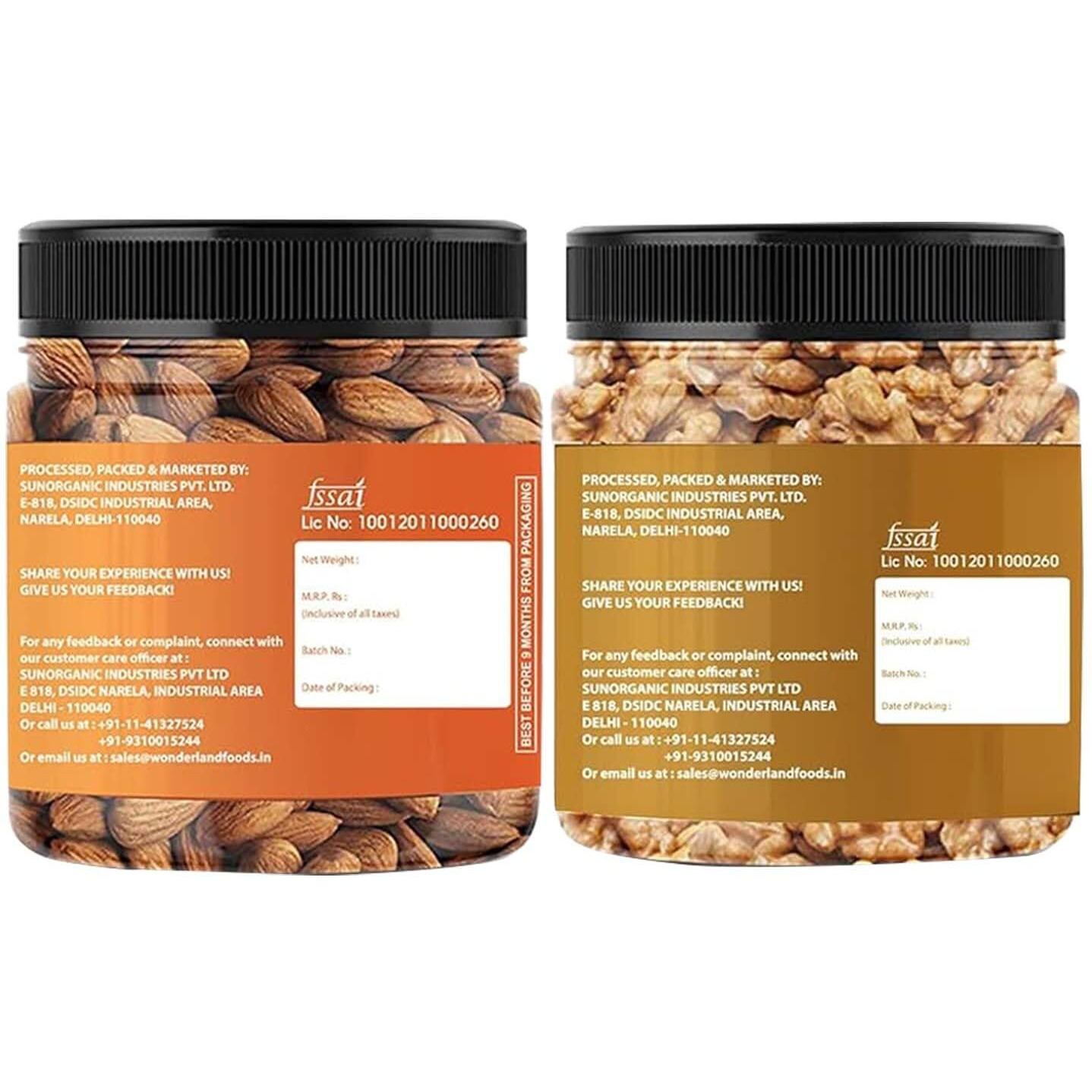 WONDERLAND FOODS (DEVICE) 350g Dry Fruits Combo Pack of Premium Almond 200g And Walnut Kernels 150g in Food Grade Reusable Jars