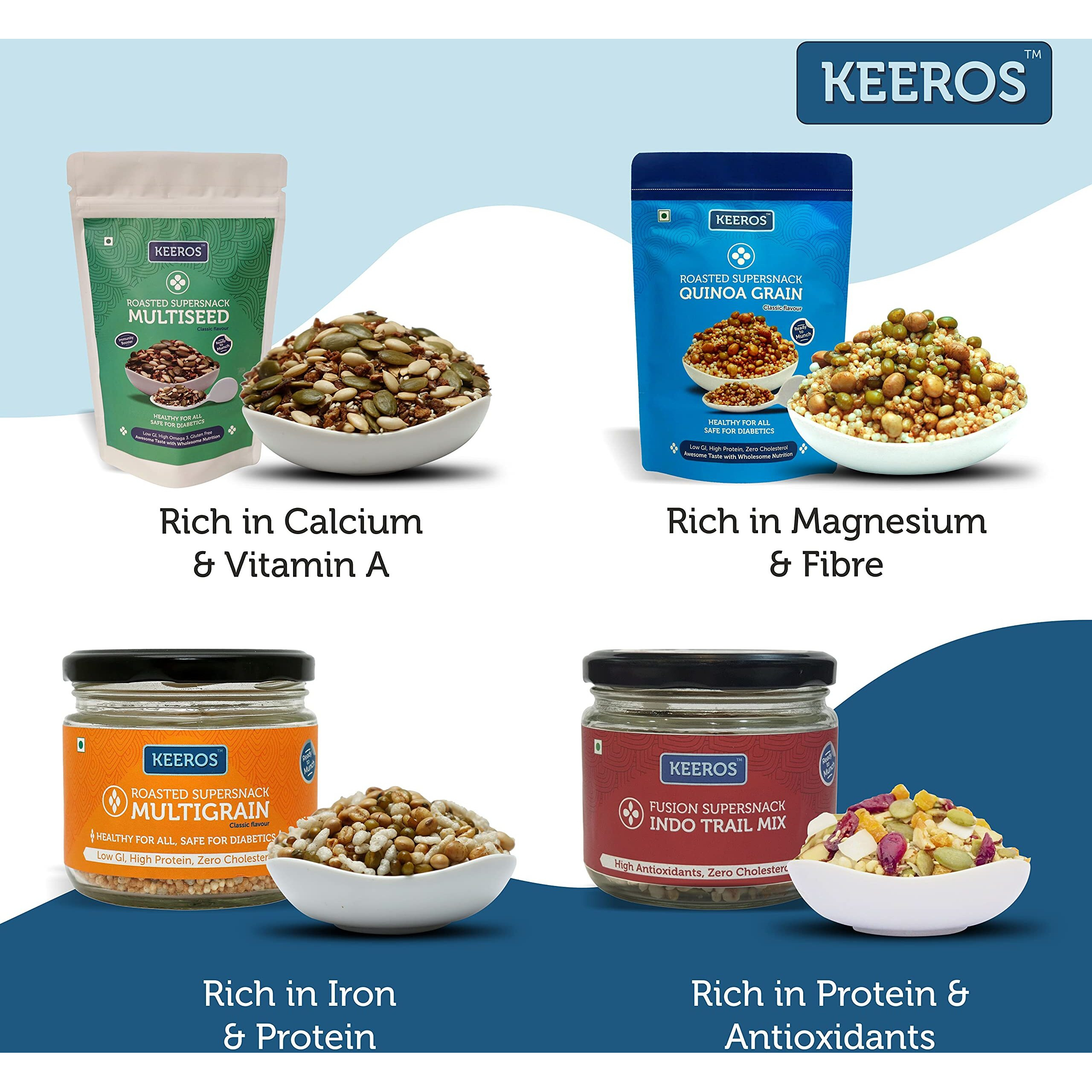 Keeros Healthy Bhai Dooj Gift Hamper for Brother with Roli Moli Chandan Tikka Chawal Mishri | Combo of Sweet & Salted, Tasty & Nutritious Super Snacks in a Premium Gift Hamper | Bhai Duj Combo Pack