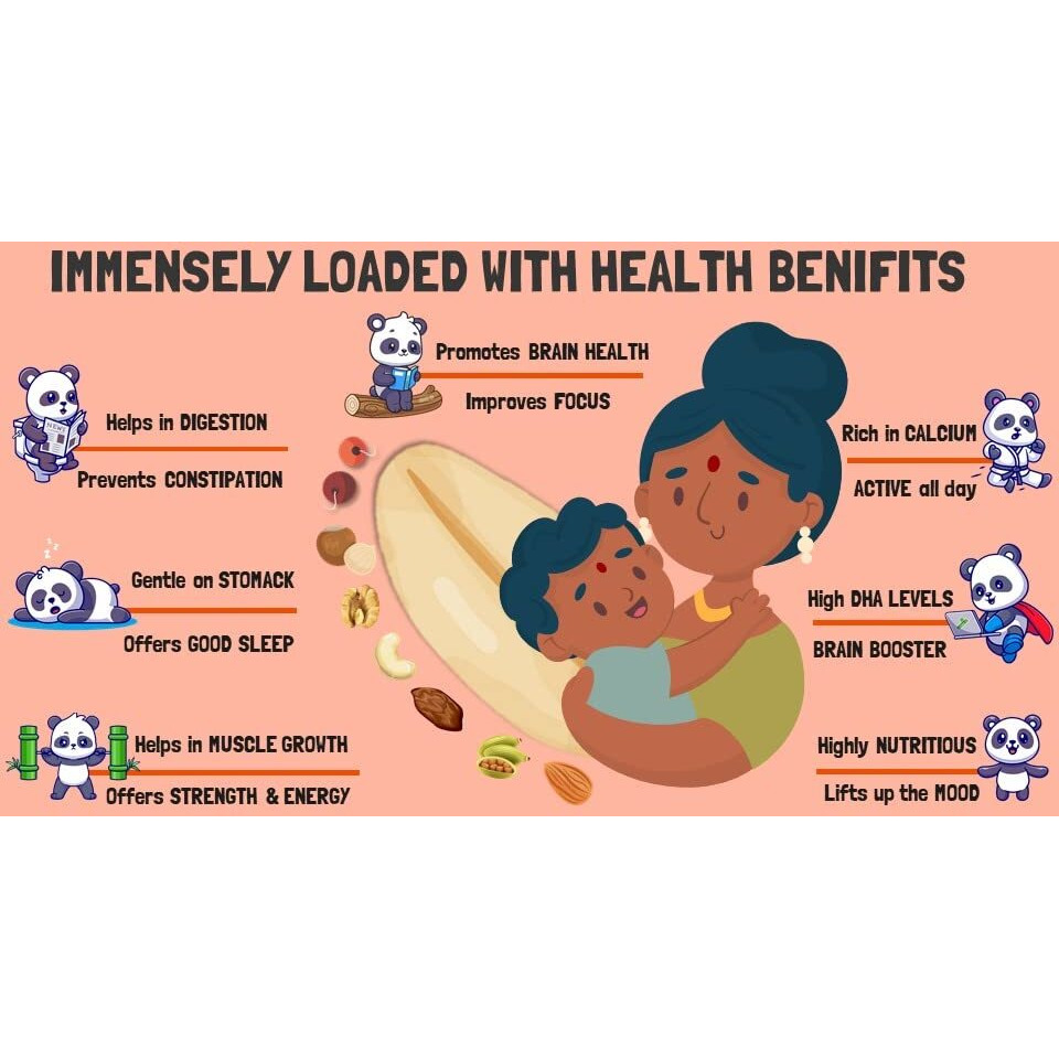 HEALTHY PANDA-1200Gm-Oats & Nuts Cereal mix- Baby food - Oats for baby - Cereal for Kids - dryfruit powder - Millet powder - Kids food - Baby Porridge - Baby cereal - No Sugar