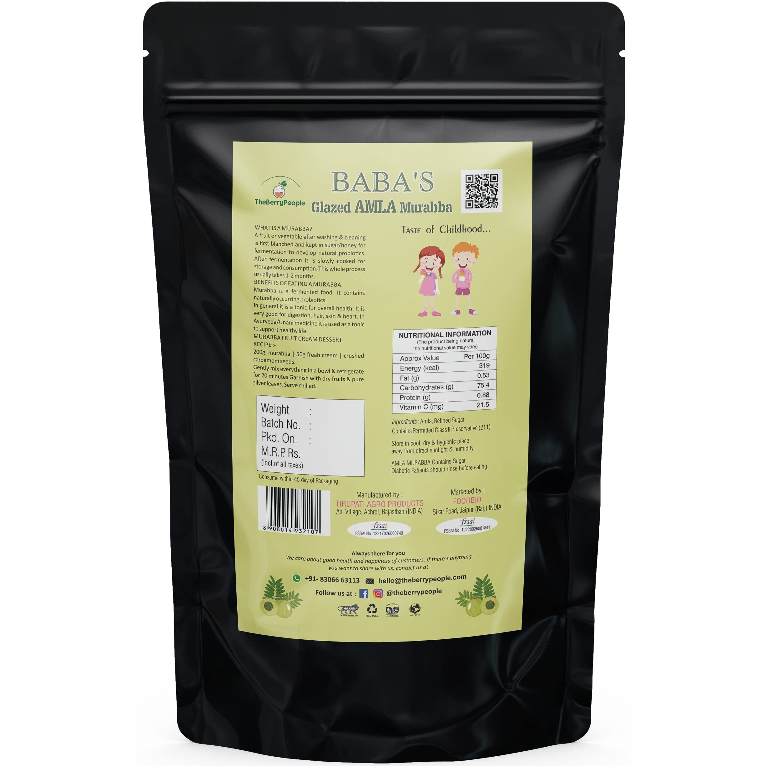 Organic Amla Murabba of Chakaiya Amlas Without Syrup | Awla ka Murabba | All Natural Sweet Amla & Organic Murabba by The Berry People | Pack of 1 | 300 Grams x 2