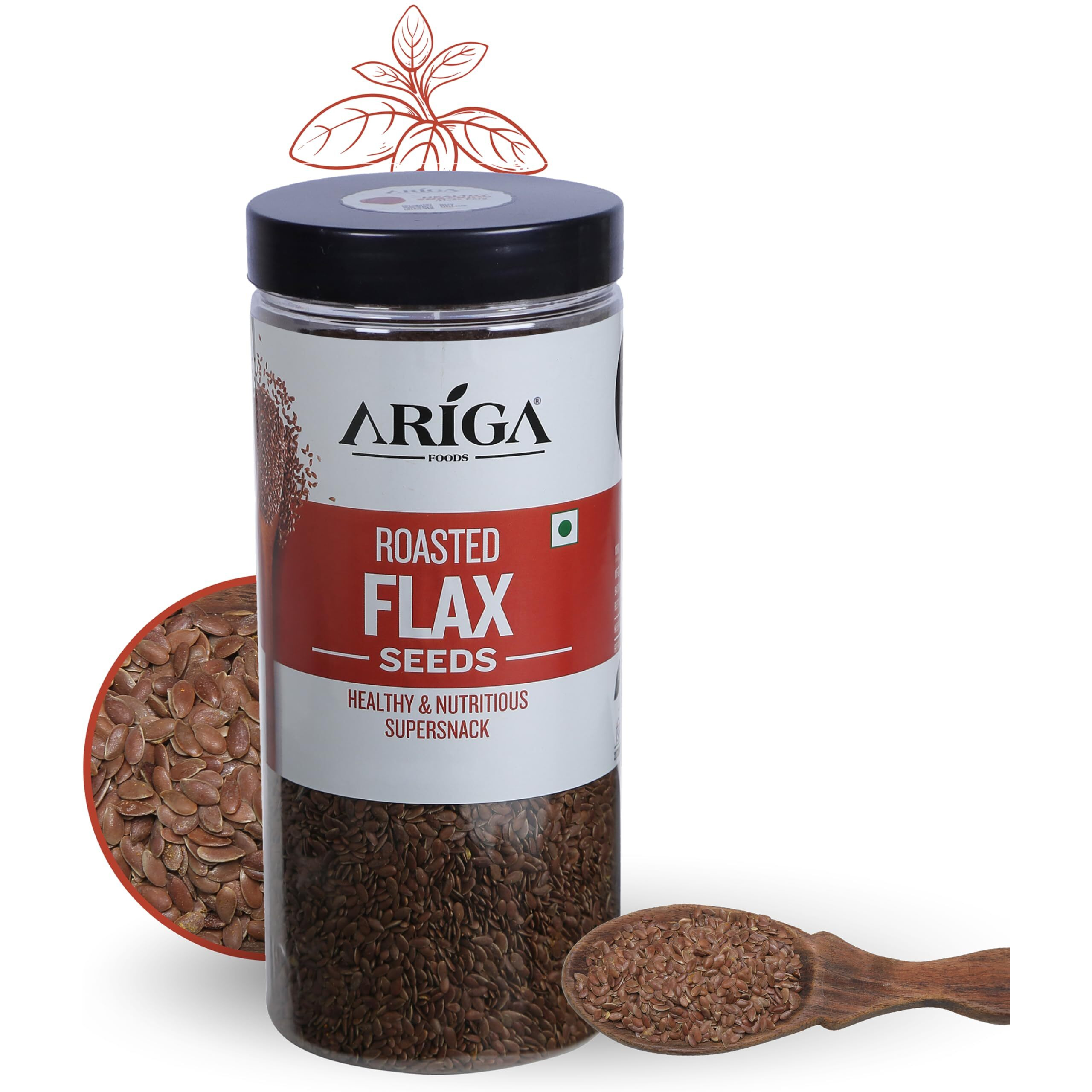 Ariga Foods Premium Roasted Flax Seeds For Weight Management | Rich in Omega-3 Fatty Acids, Proteins, Fibers and Minerals | Pet Jar 500g