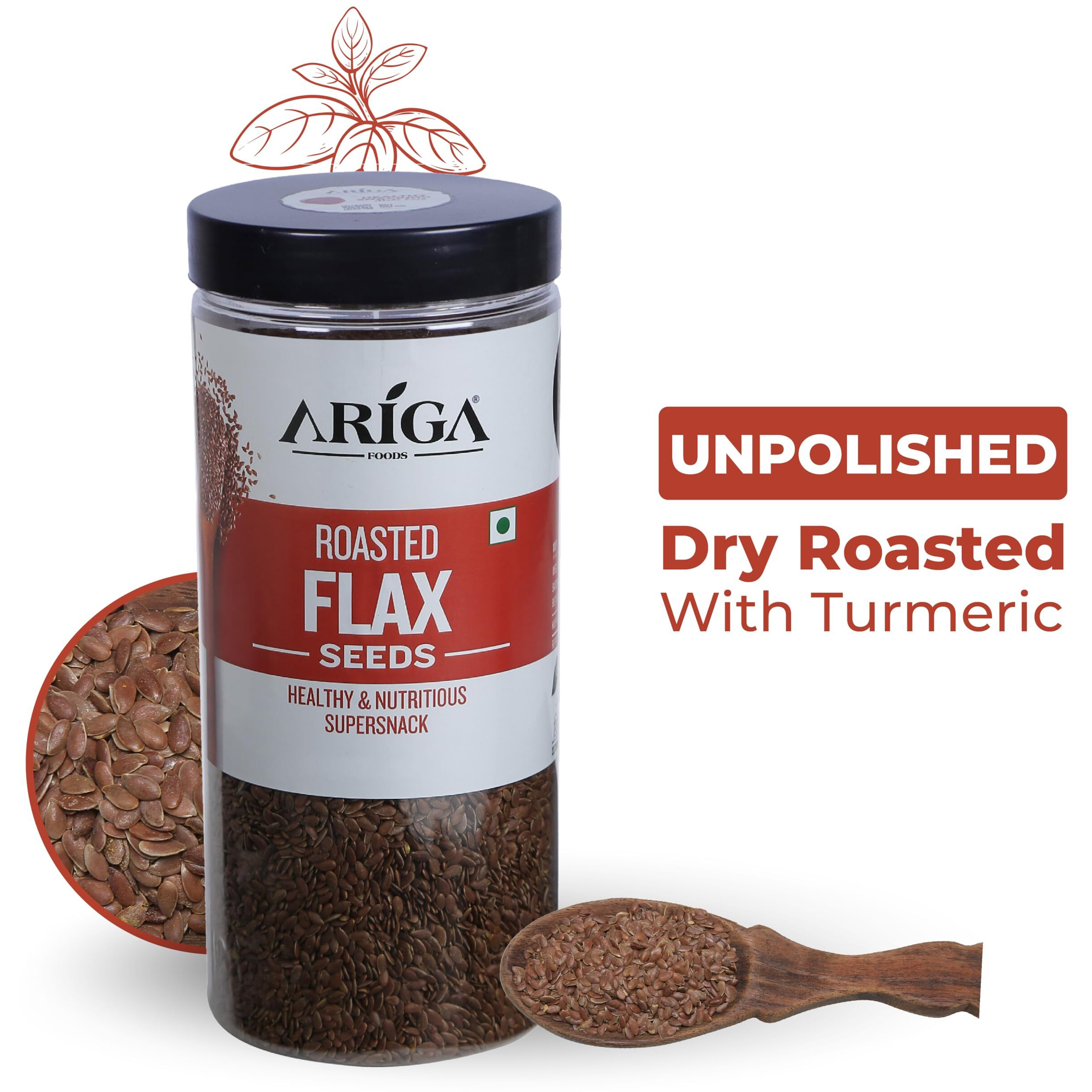Ariga Foods Premium Roasted Flax Seeds For Weight Management | Rich in Omega-3 Fatty Acids, Proteins, Fibers and Minerals | Pet Jar 500g