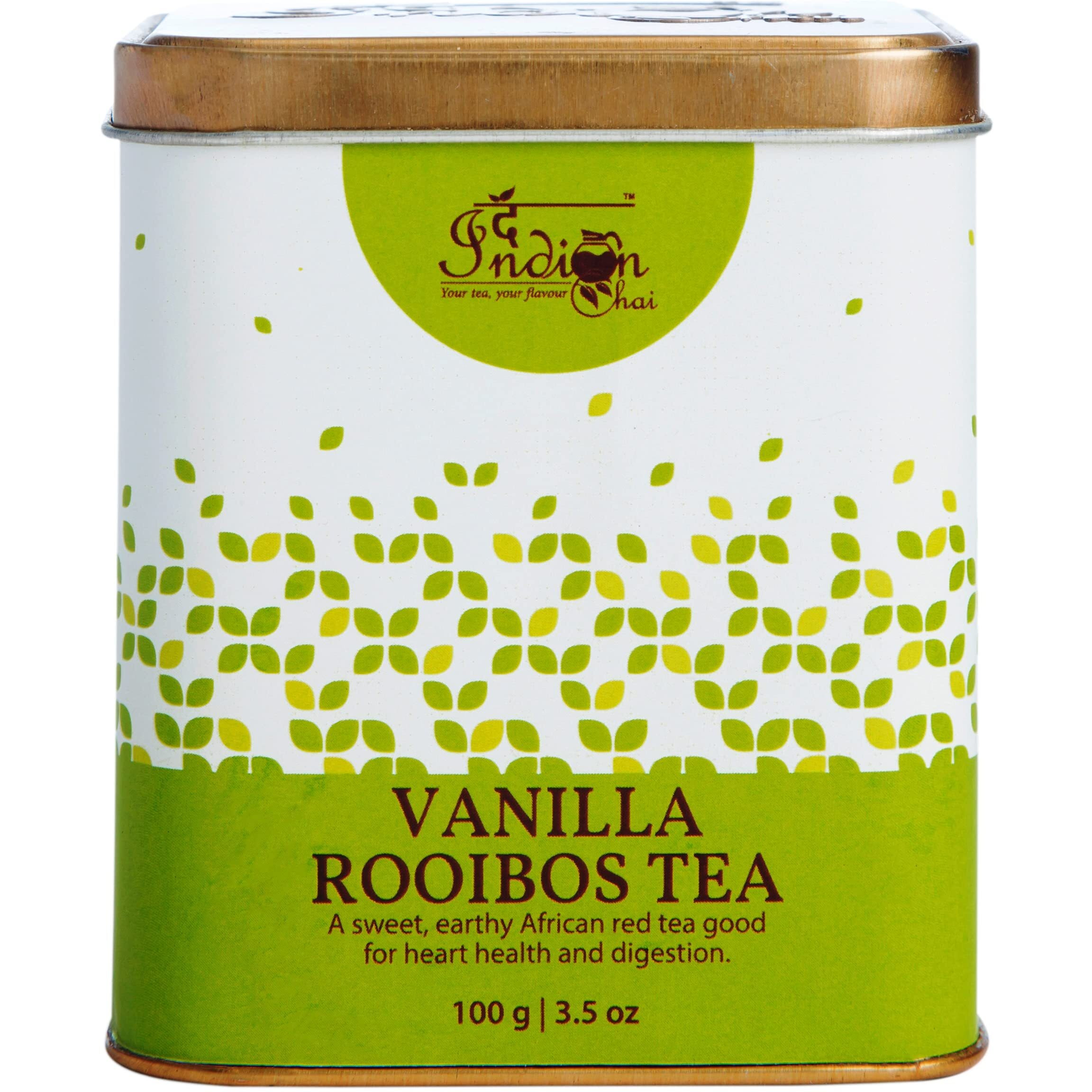 The Indian Chai - Vanilla Rooibos Tea 100g with Vanilla Beans for Sleep, Stress, Immunity and Weight Loss