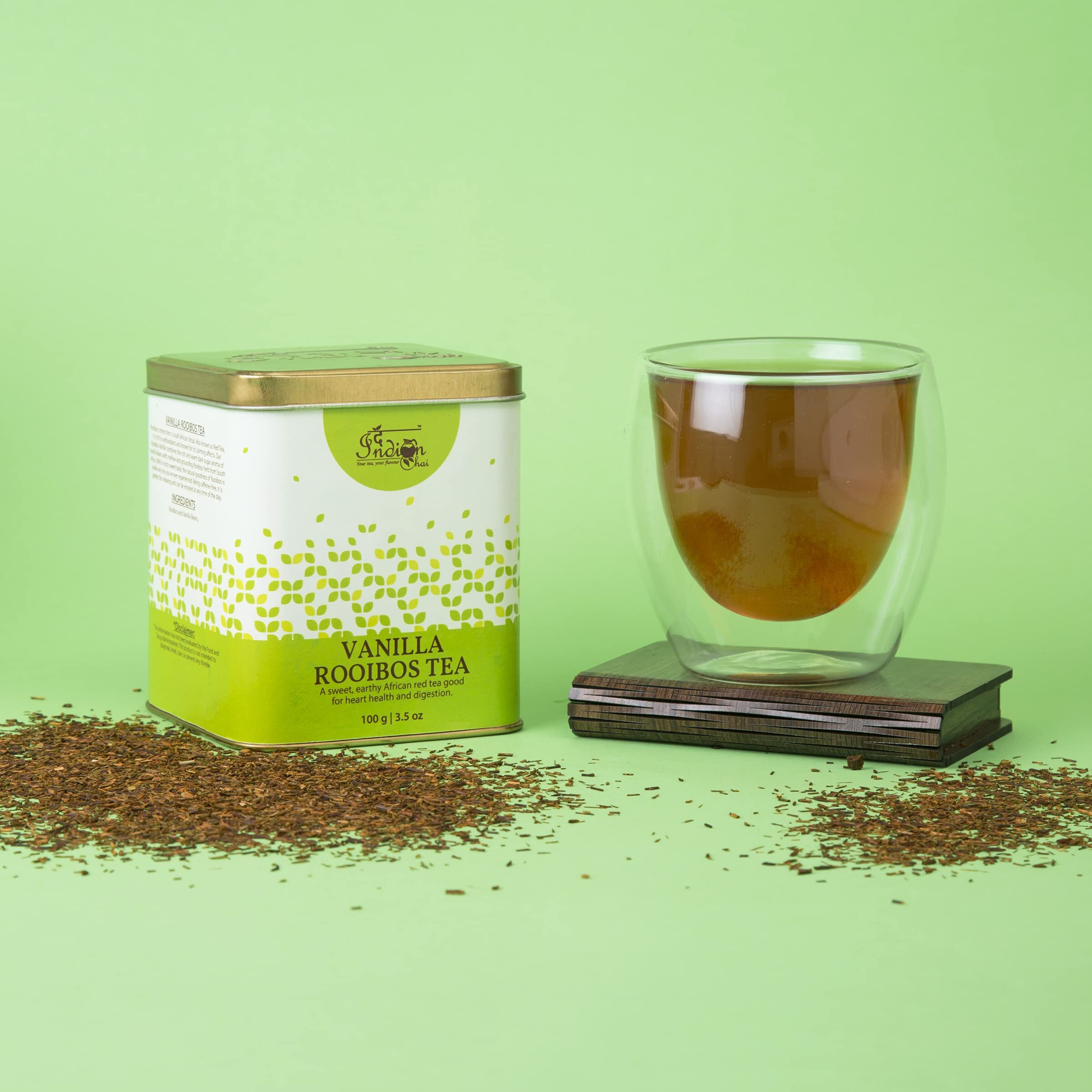 The Indian Chai - Vanilla Rooibos Tea 100g with Vanilla Beans for Sleep, Stress, Immunity and Weight Loss