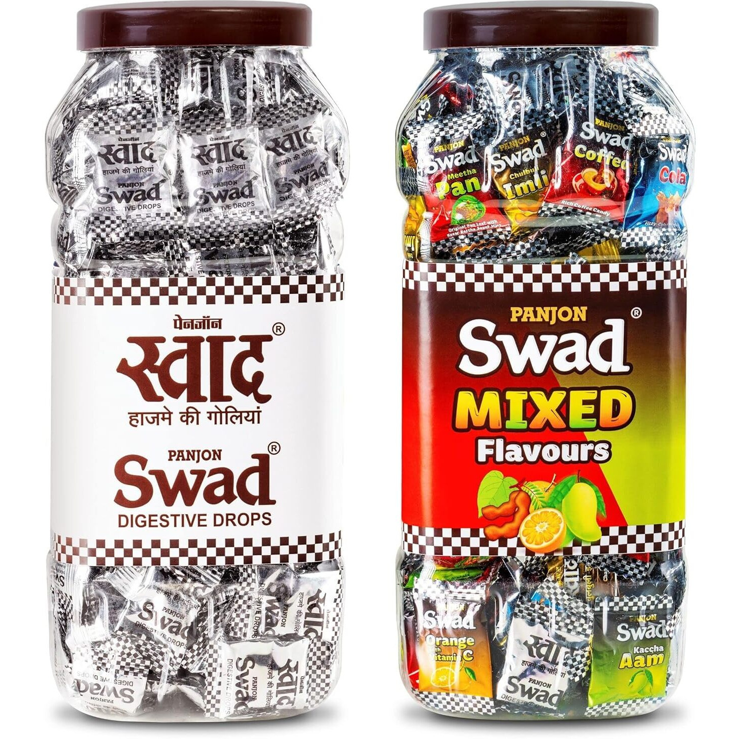 Swad Original & Mixed Flavour Chocolate Candy (Digestive Toffee) 2 jars x 150 Candies