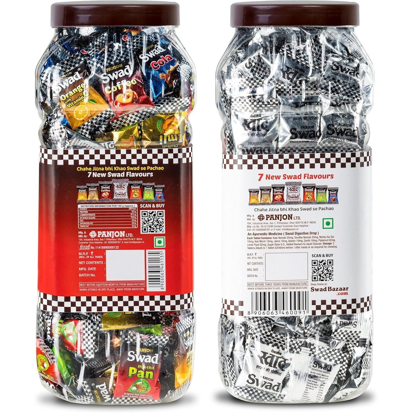 Swad Original & Mixed Flavour Chocolate Candy (Digestive Toffee) 2 jars x 150 Candies