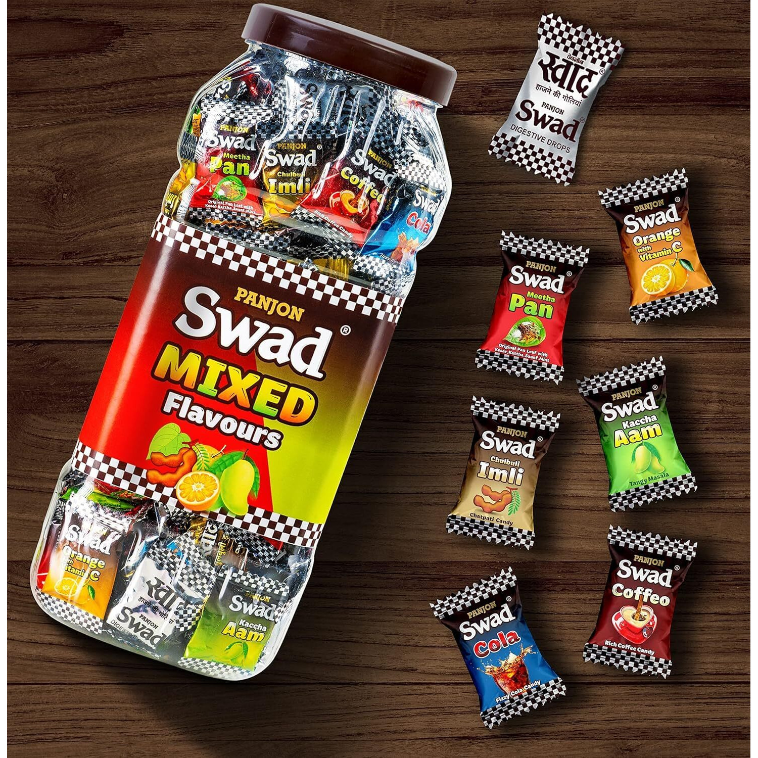 Swad Original & Mixed Flavour Chocolate Candy (Digestive Toffee) 2 jars x 150 Candies