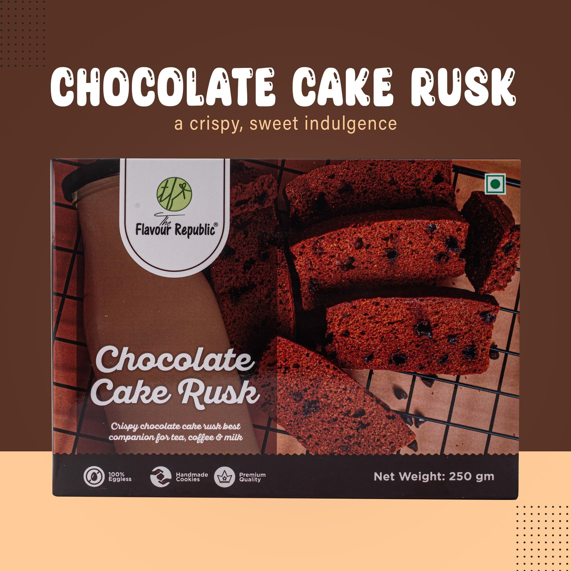 The Flavour Republic Chocolate Cake Rusk - 250 Gms(Pack Of 1 * 250 Gms) Pure Vegetarian Premium Cake Rusk || Handmade Cake Rusk With Chocolate Chips