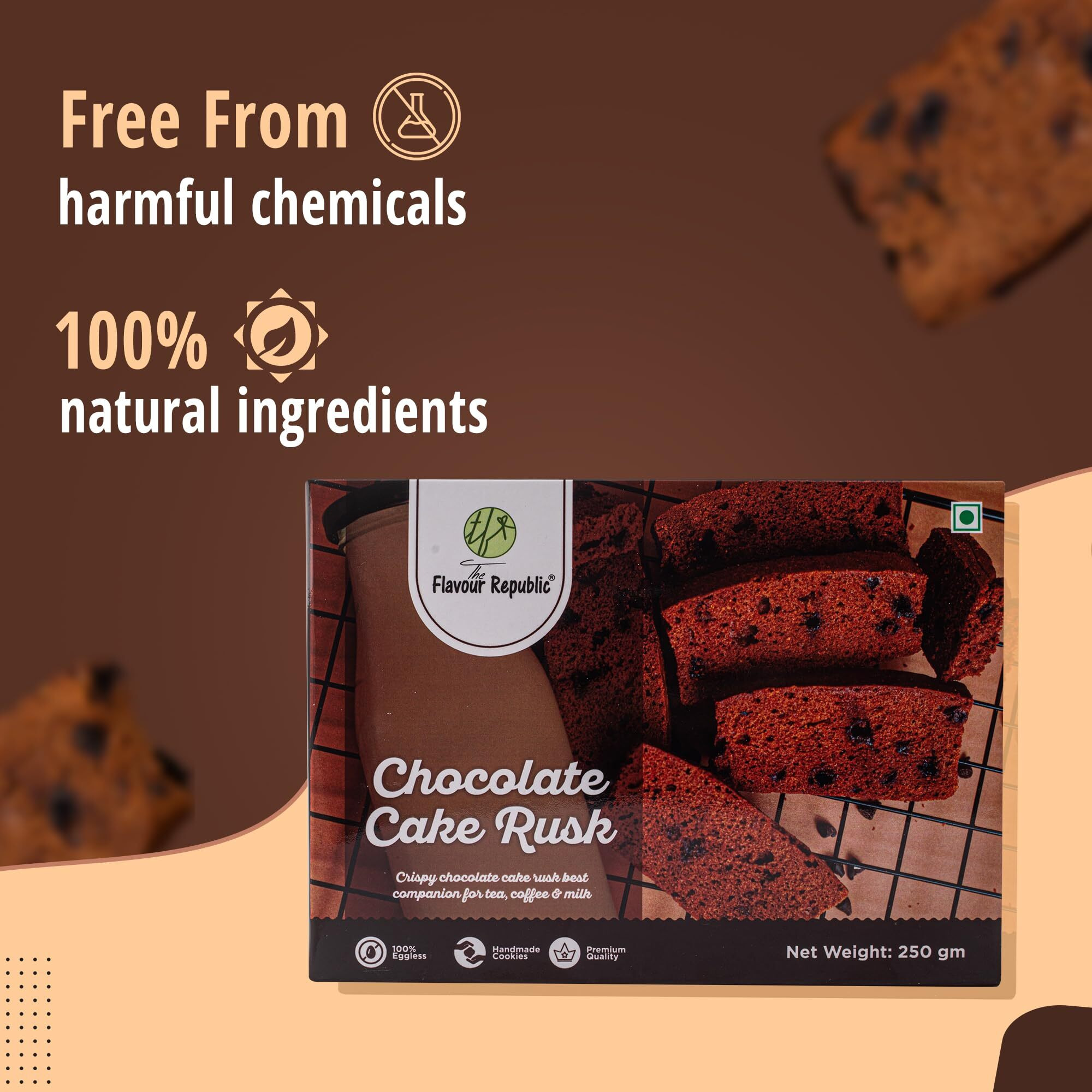 The Flavour Republic Chocolate Cake Rusk - 250 Gms(Pack Of 1 * 250 Gms) Pure Vegetarian Premium Cake Rusk || Handmade Cake Rusk With Chocolate Chips