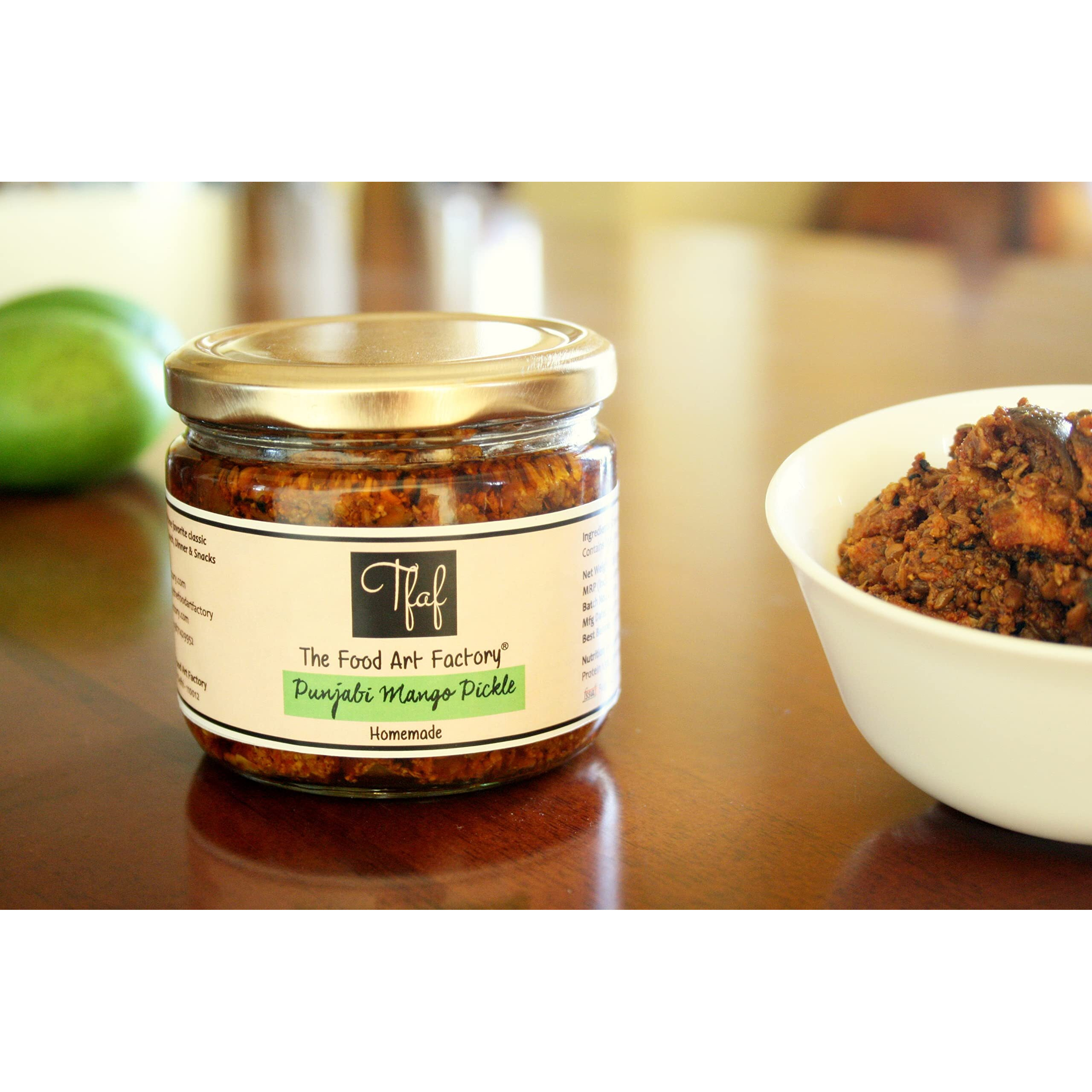 The Food Art Factory Homemade Punjabi Mango Pickle Handcrafted with Zero Preservatives, No Artificial Colors and Flavors, Gluten-Free Achaar - 300 grams