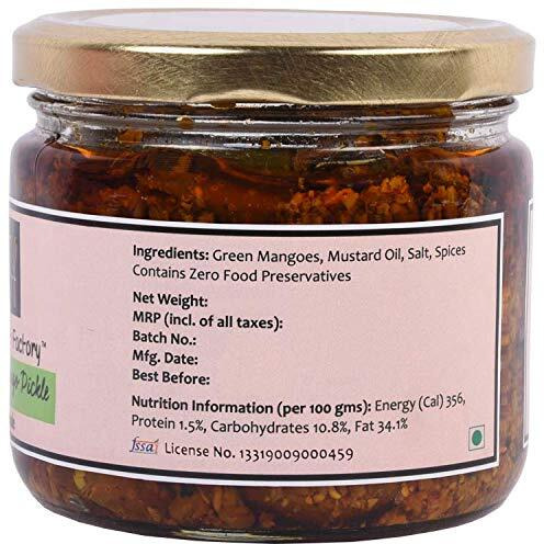 The Food Art Factory Homemade Punjabi Mango Pickle Handcrafted with Zero Preservatives, No Artificial Colors and Flavors, Gluten-Free Achaar - 300 grams