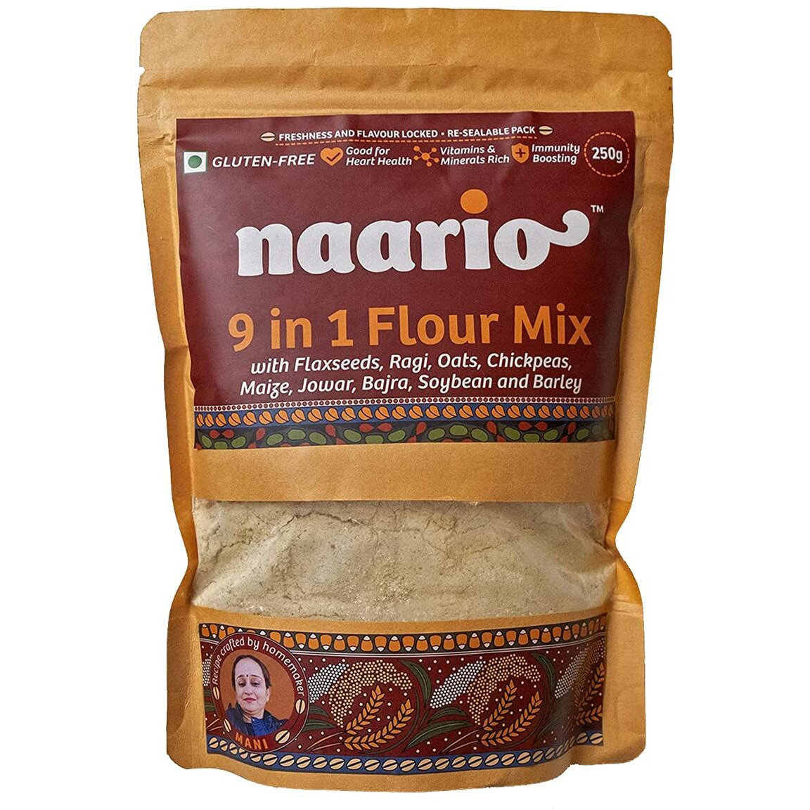 NAARIO Multigrain Atta Millet Based All Purpose Flour With Ragi, Jowar, Bajra, Oats | Gluten-Free, High In Protein And Fiber, Diabetic-Friendly - 250G Pack Of 2, 500 Gram
