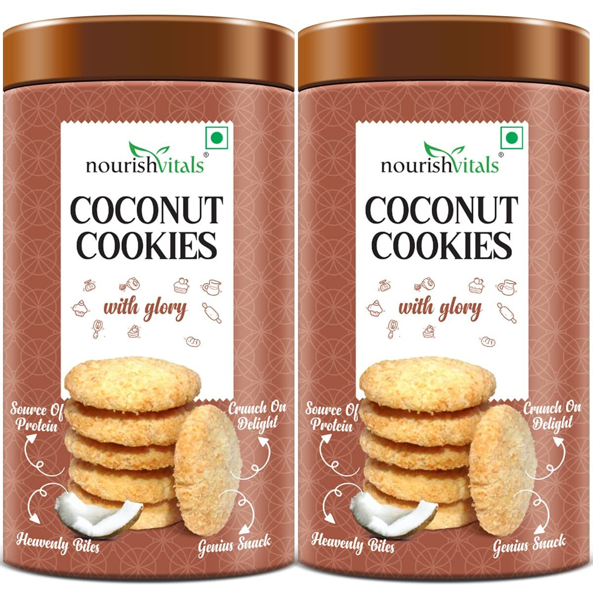 NourishVitals Coconut Cookies, Heavenly Bites, Source of Protein, Crunchy Delights, Genius Snack, 120g x Pack Of 2