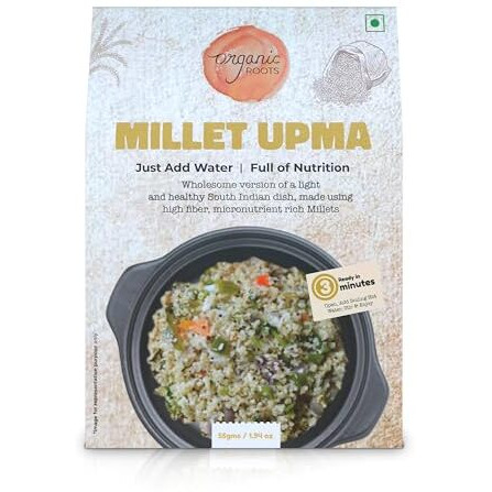 Indic Roots (Formerly Organic Roots) Millet Upma | Superfood| Instant Food | Healthy Food | Ready to Eat Full Meal | No MSG, No Preservatives, All Natural, Packed Food with Millets, Packed Food with No Artificial Additives | Gluten Free MRE Food - 55 gm (Pack of 4)