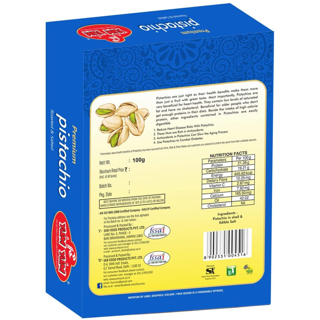 YUM YUM Roasted Salted Pistachios 200g (Pack of 2-100g Each)