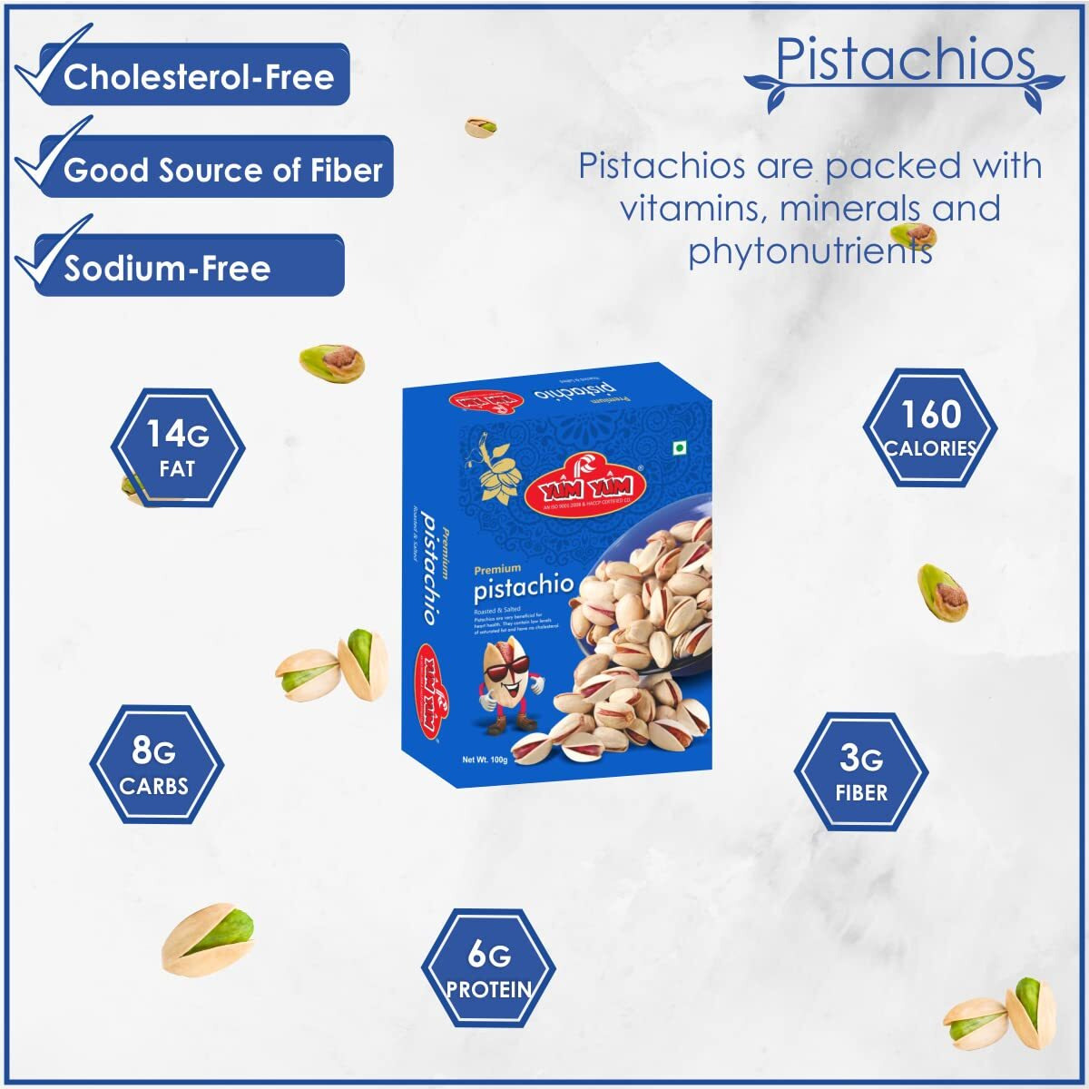 YUM YUM Roasted Salted Pistachios 200g (Pack of 2-100g Each)