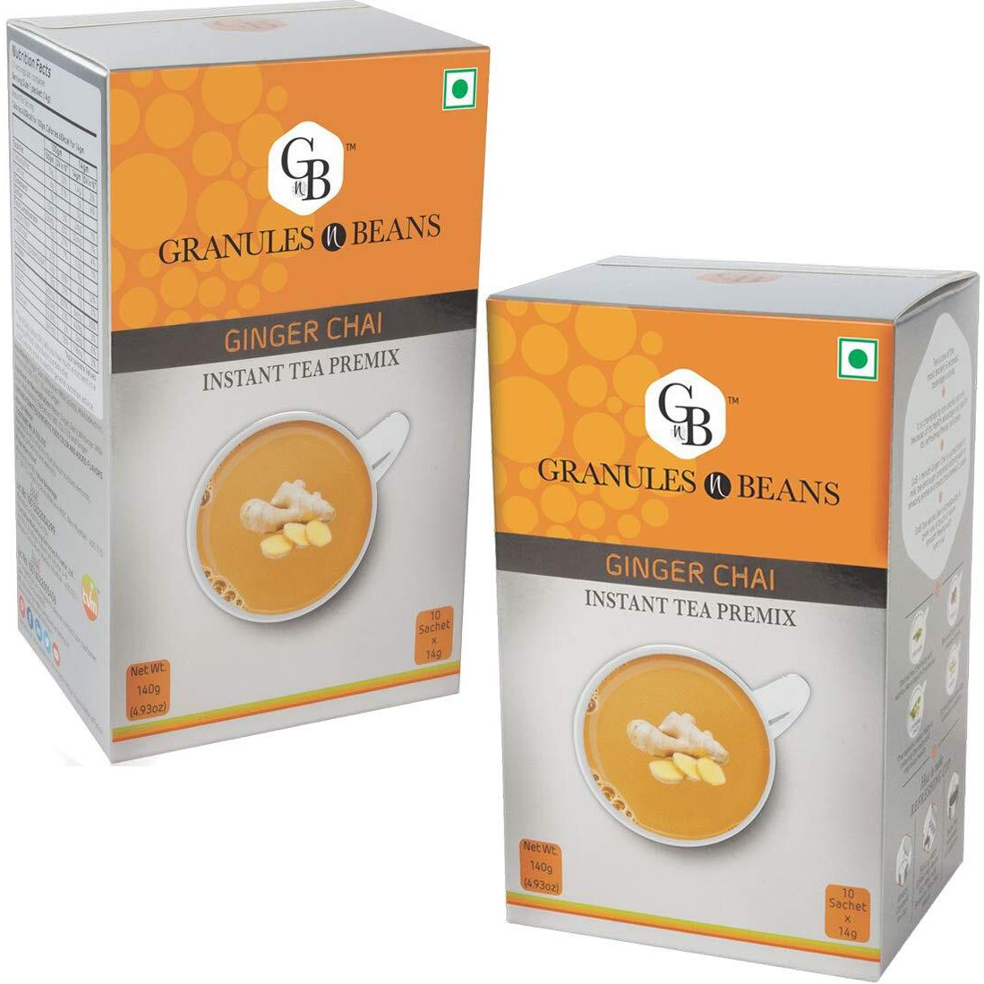 Granules n Beans Ginger Chai Instant Tea Premix - (10 Sachets x 14g  140g) (Pack of 2) | Aromatic Tea