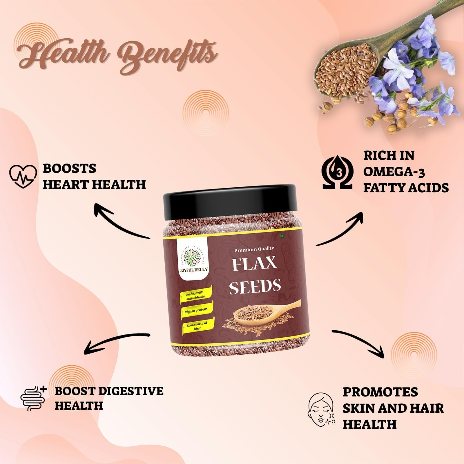 JOYFUL BELLY Flax Seeds 250gm | Raw & Unroasted Alsi Seed | Natural Flax Seeds for Eating, Weight Loss & Hair Growth | Rich in Protein & Dietary Fibre | Healthy Snacks Diet Food - (Jar Pack)