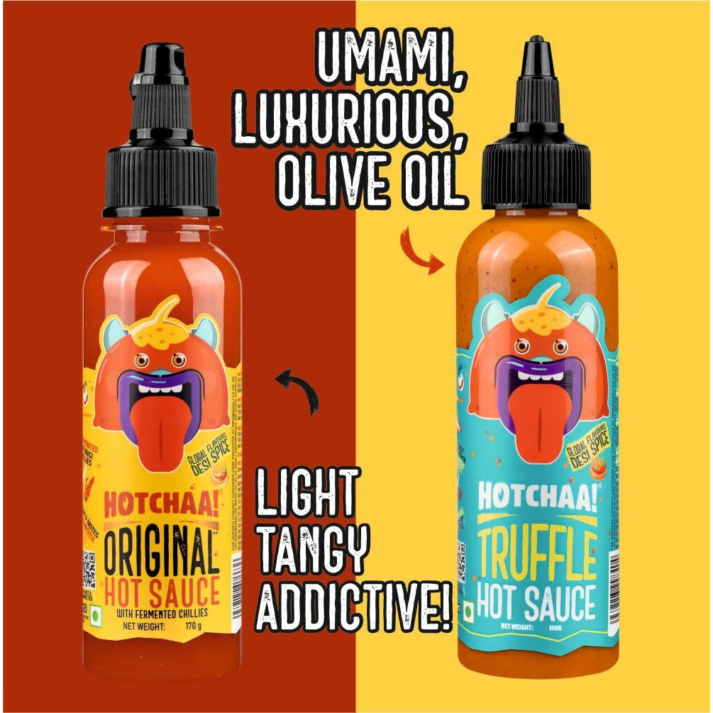 HOTCHAA Truffle Hot Sauce & OG Hot Sauce Combo Pack (150g & 170g) Spicy & Umami Truffle Hot Sauce and Light, Sharp OG Hot Sauce, Small Batch, Vegan, NO MSG