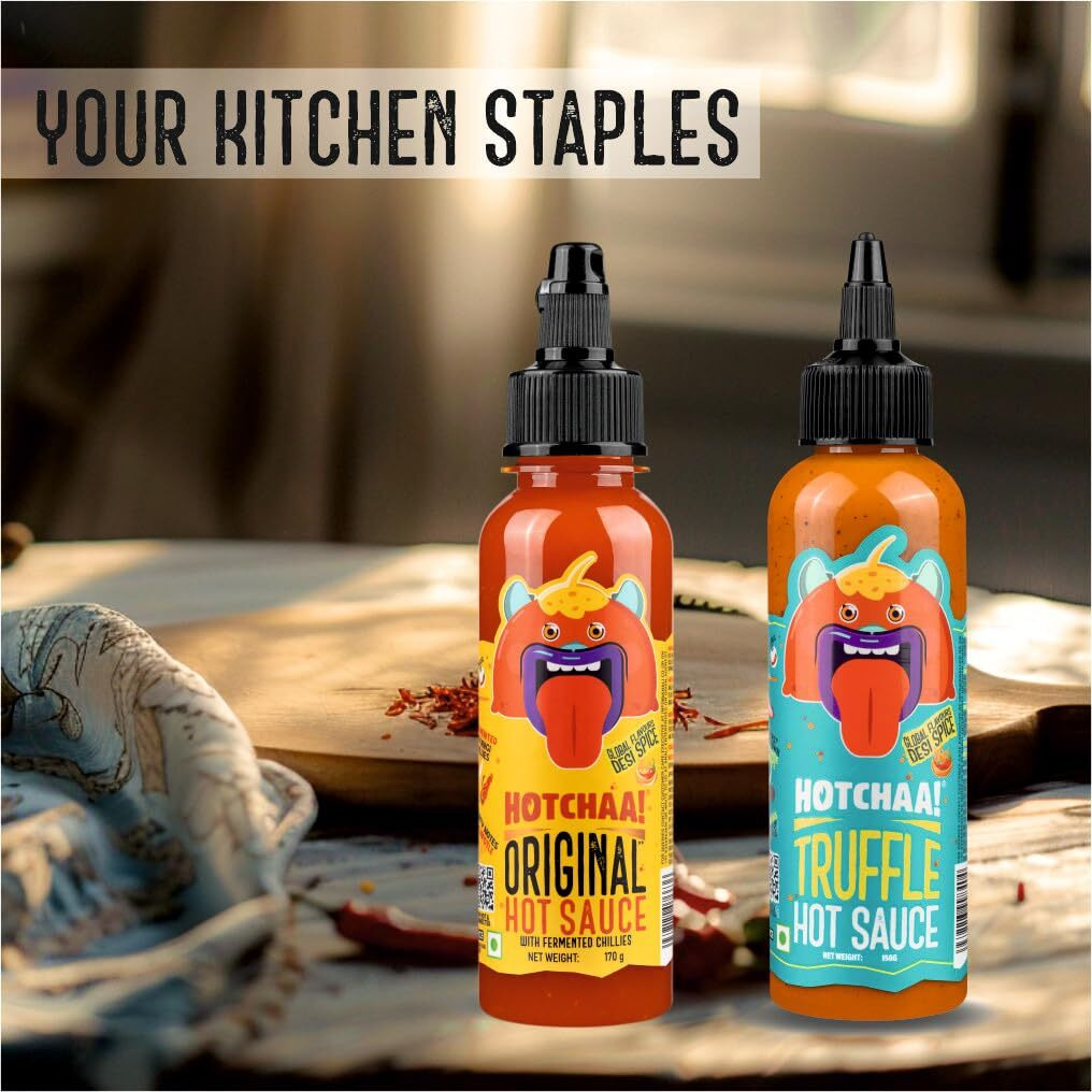 HOTCHAA Truffle Hot Sauce & OG Hot Sauce Combo Pack (150g & 170g) Spicy & Umami Truffle Hot Sauce and Light, Sharp OG Hot Sauce, Small Batch, Vegan, NO MSG