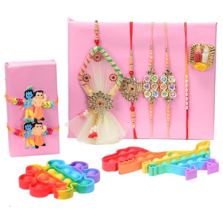 NUTRI MIRACLE Rakhi Warmth Edible Cups & Nut Indulgences | Dry Fruits & Chocolates Gift Hamper for Brother, Kids, Toys, 7 Rakhis, Tika