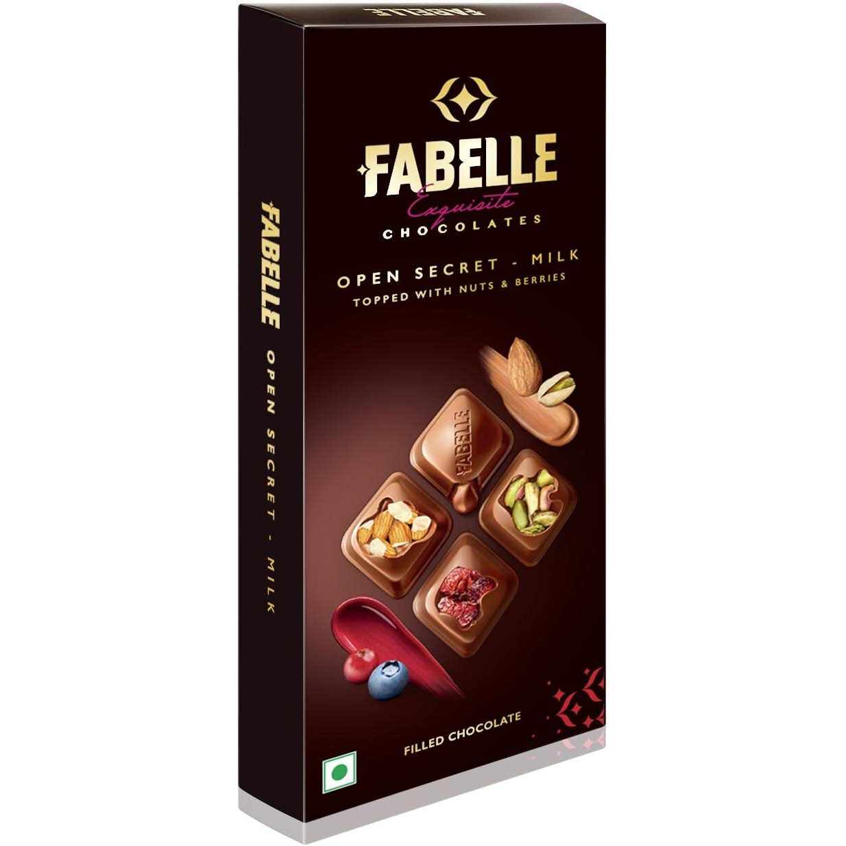 Fabelle Open Secret - Milk, Centre- Filled Luxury Chocolate Bar Topped with Visible Nuts & Berries, 121g