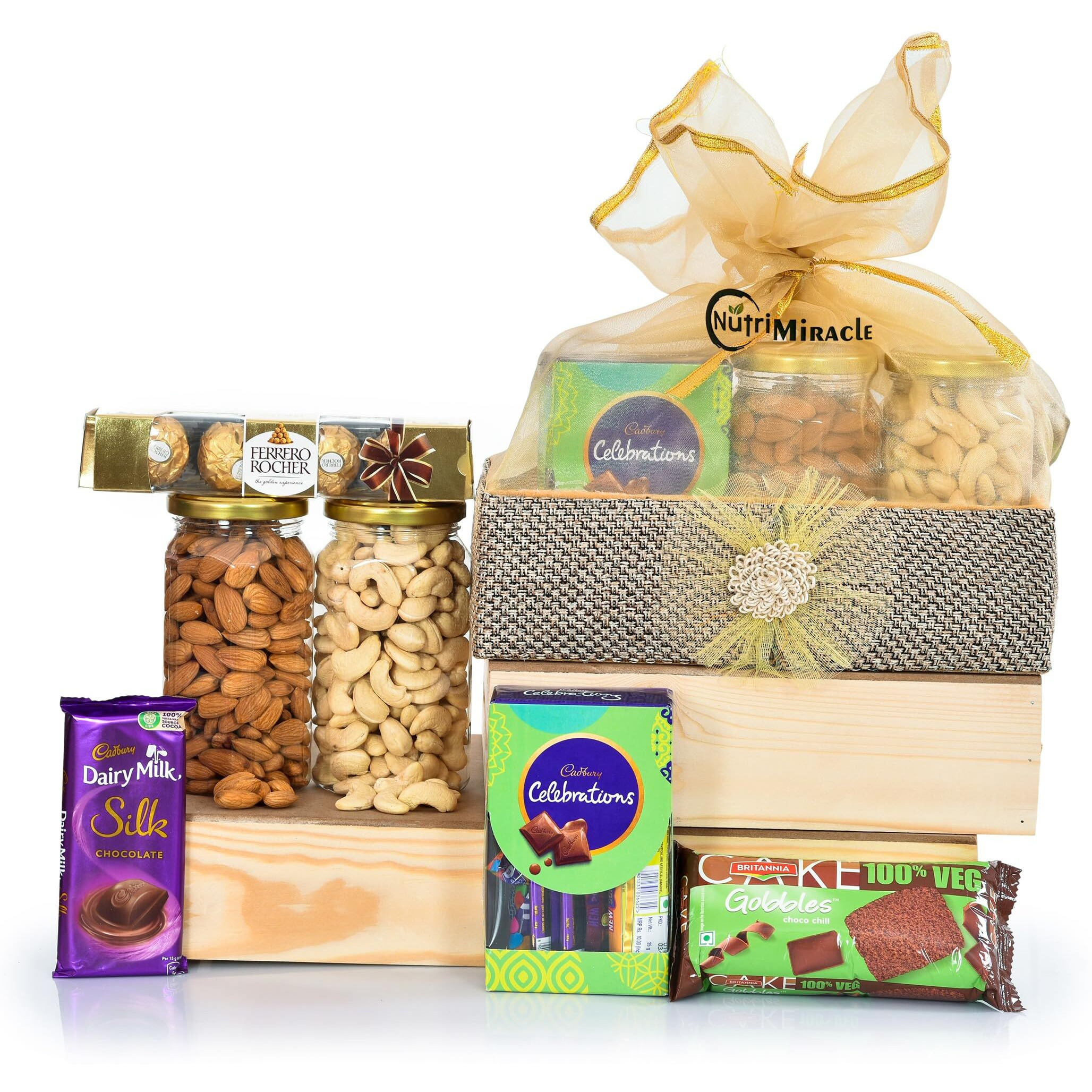 NUTRI MIRACLE New Year Dry Fruits Gift Basket for Family and Friends | Corporate Christmas Gift of Nuts and Chocoltes with Diyas