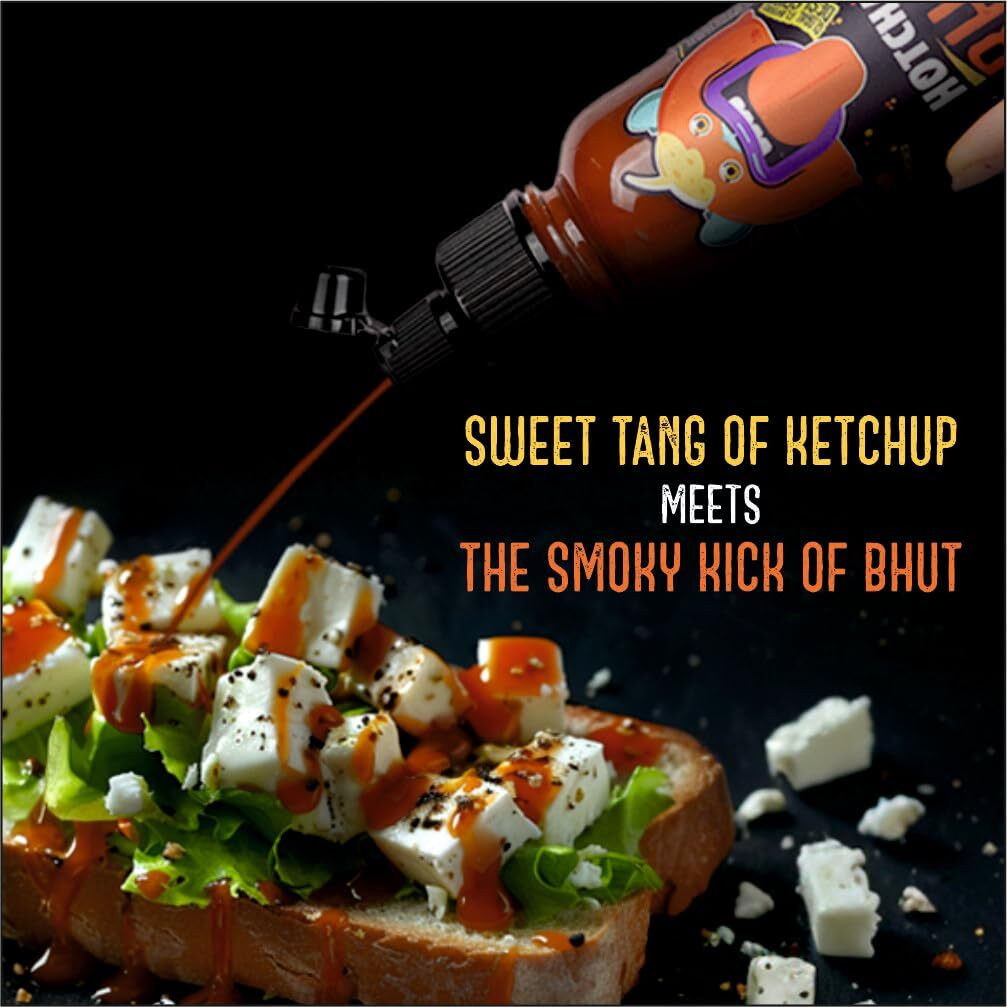 HOTCHAA Bhut Hot Ketchup & OG Hot Sauce Combo Pack (170g X 2) Smoky & Tangy Bhut Hot Ketchup and Light, Sharp OG Hot Sauce, Small Batch, Vegan, NO MSG