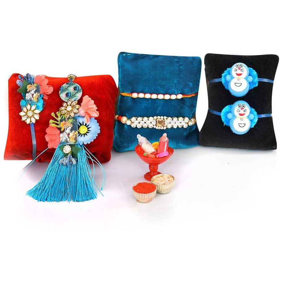 NUTRI MIRACLE Nuts,Chocolate Hampers & Gourmet Gifts Basket with Rakha Krishana Bhaiya Bhabhi Pair,Doremon,Stone Rakhi N Tilak Kit For Raksha Bandhan