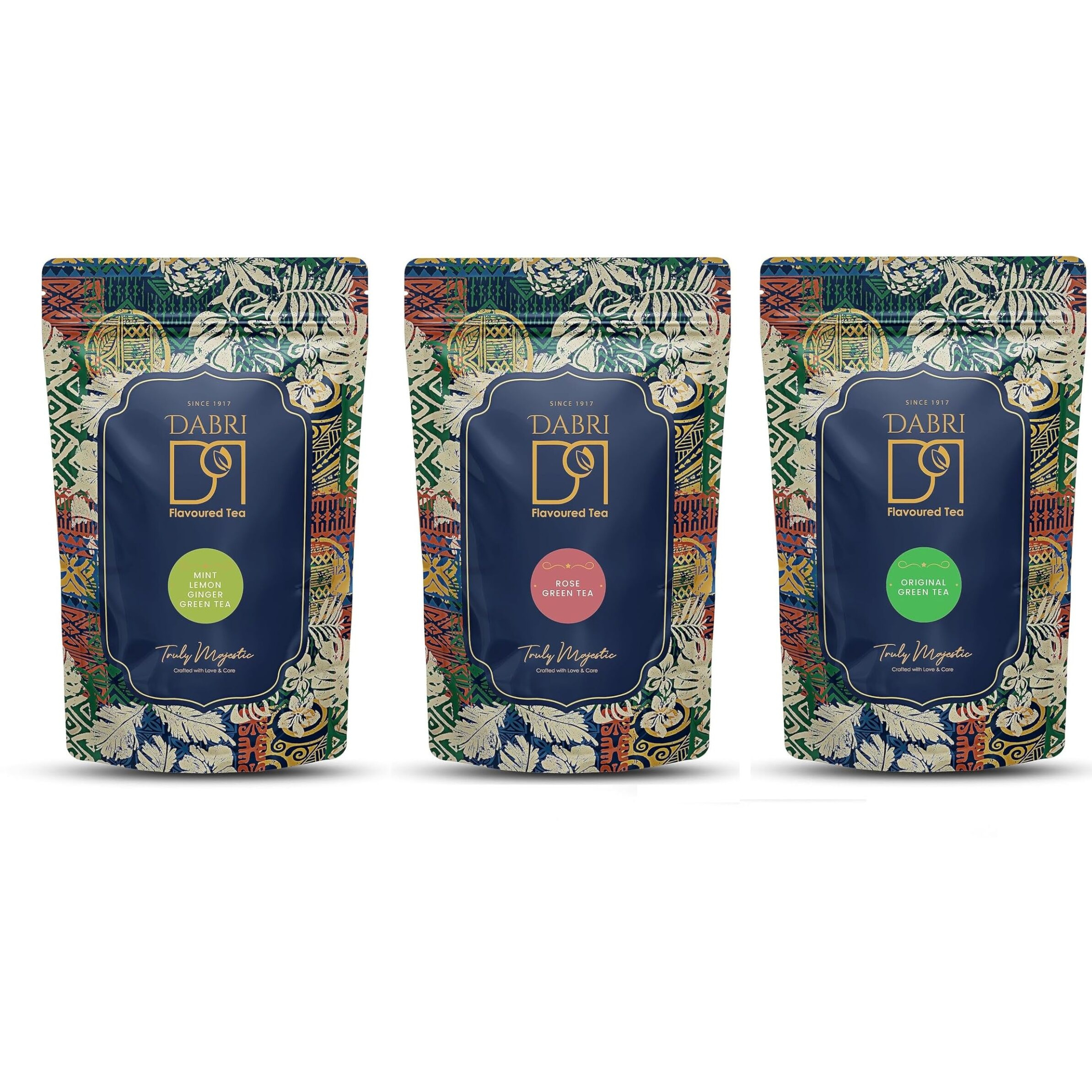 DABRI Loose Leaf Green Tea Combo Pouch - (1 X Mint Lemon Ginger Green Tea, 1 X Rose Green Tea, 1 X Original Green Tea - Combo of 3, Pouch of 100gm Each)