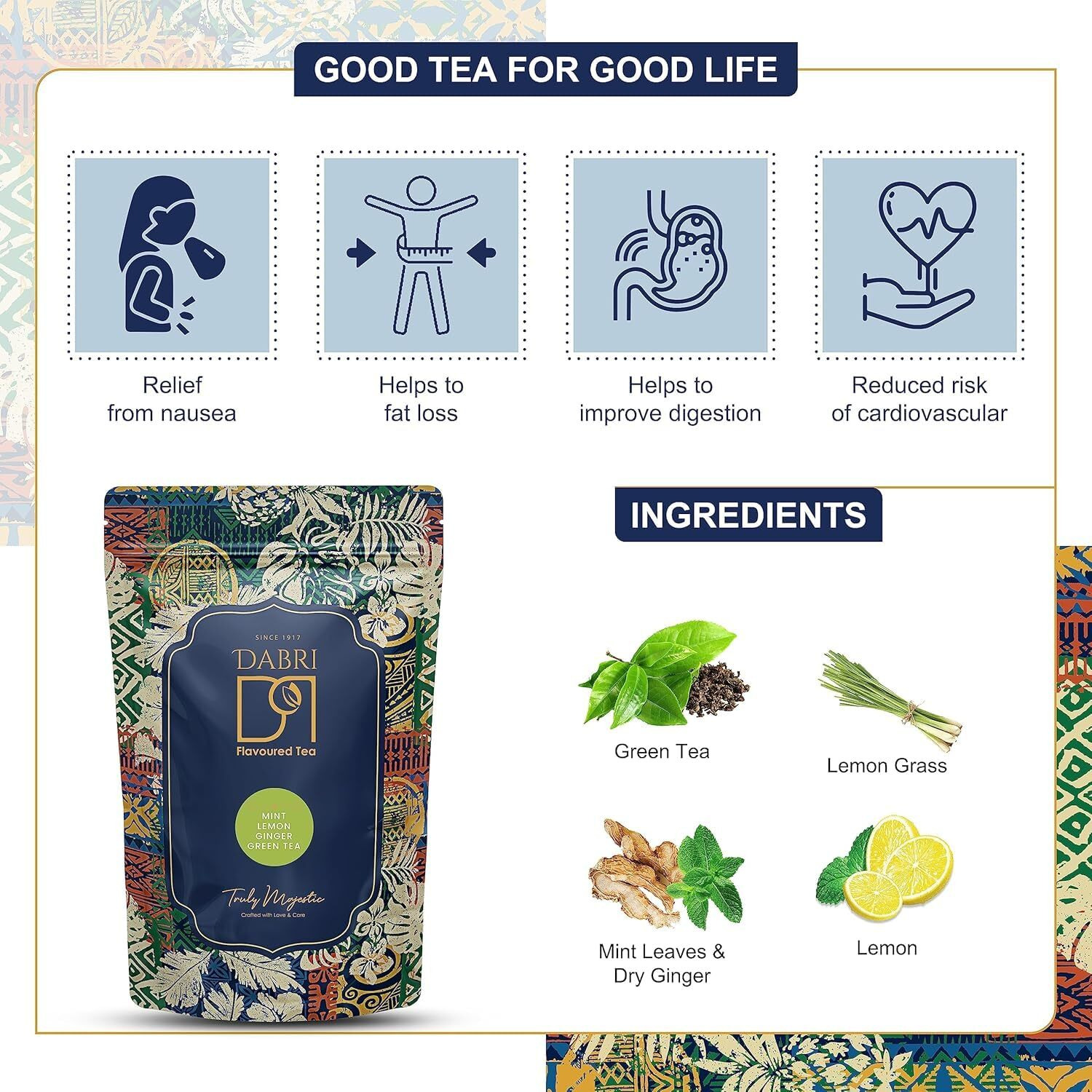 DABRI Loose Leaf Green Tea Combo Pouch - (1 X Mint Lemon Ginger Green Tea, 1 X Rose Green Tea, 1 X Original Green Tea - Combo of 3, Pouch of 100gm Each)