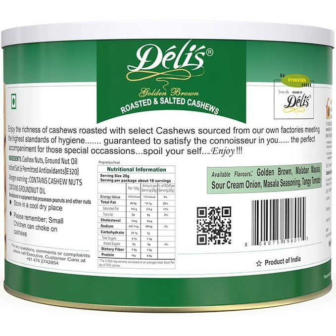 Delinut Dry Roasted Cashews | Plain and Flavoured Cashews (Golden Brown, 900 gm)