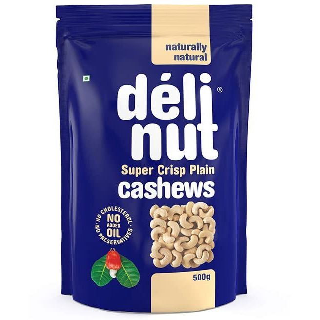 Delinut Dry Roasted Cashews | Plain and Flavoured Cashews (Plain, 500 gm)